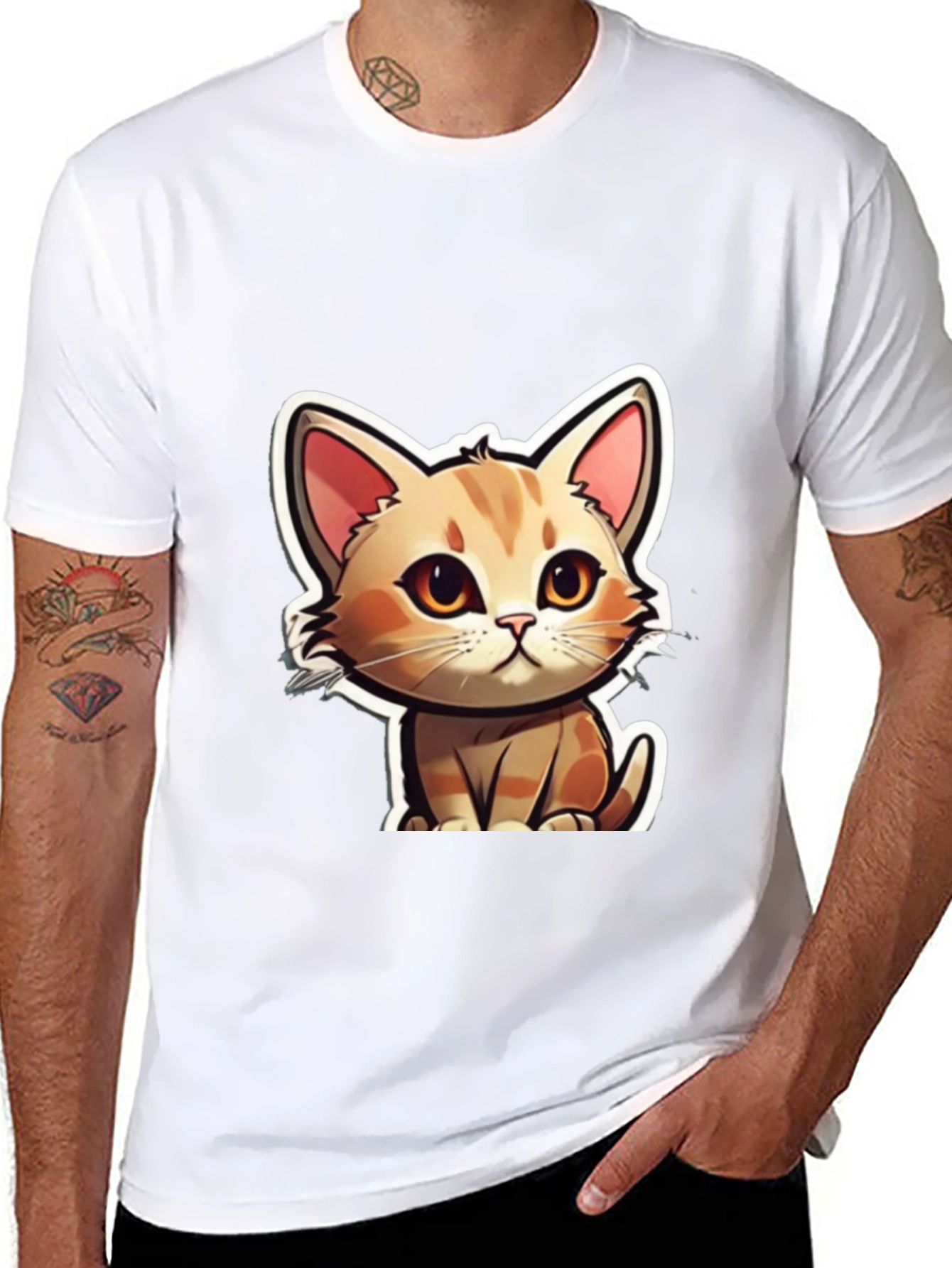 Cute Cartoon Cat T-Shirt - Soft Black Tee