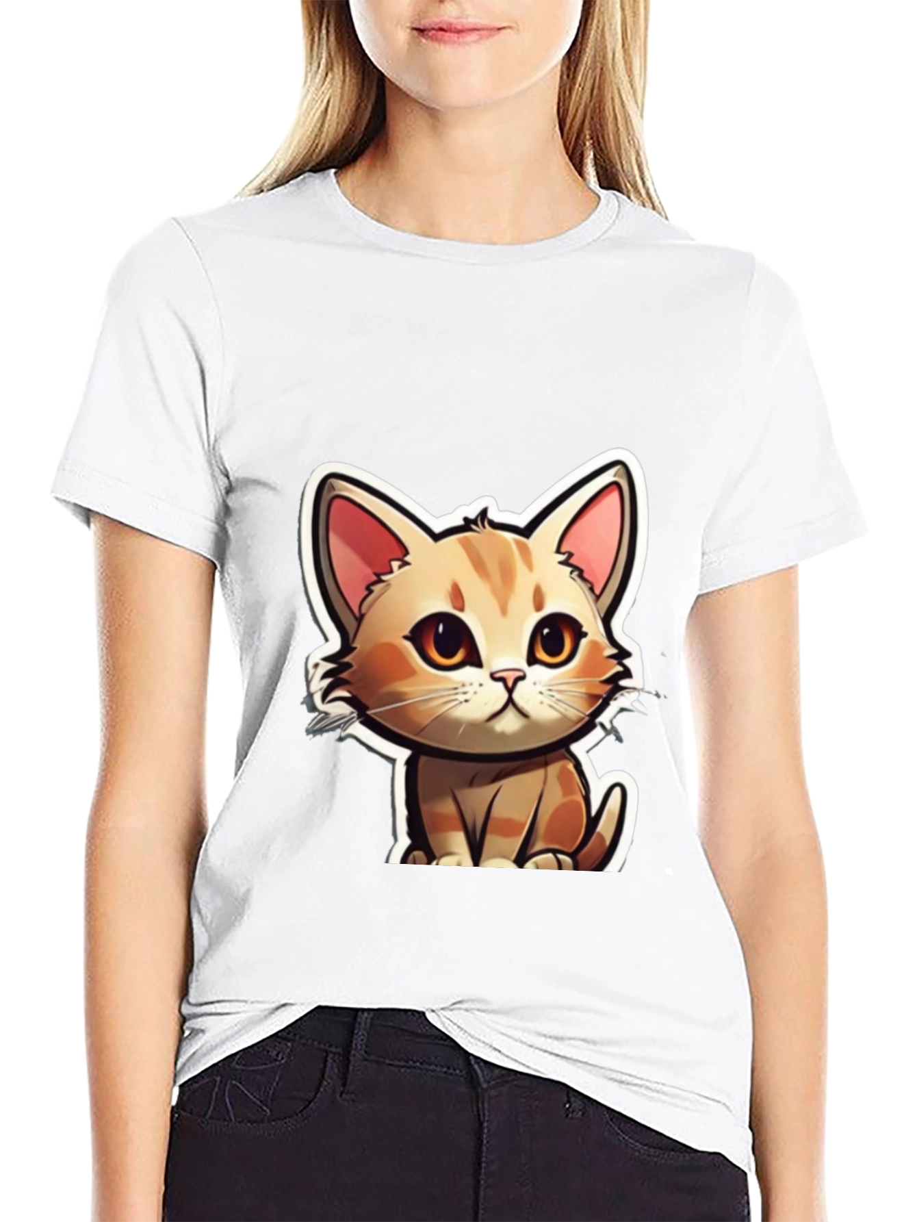 Cute Cartoon Cat T-Shirt - Soft Black Tee