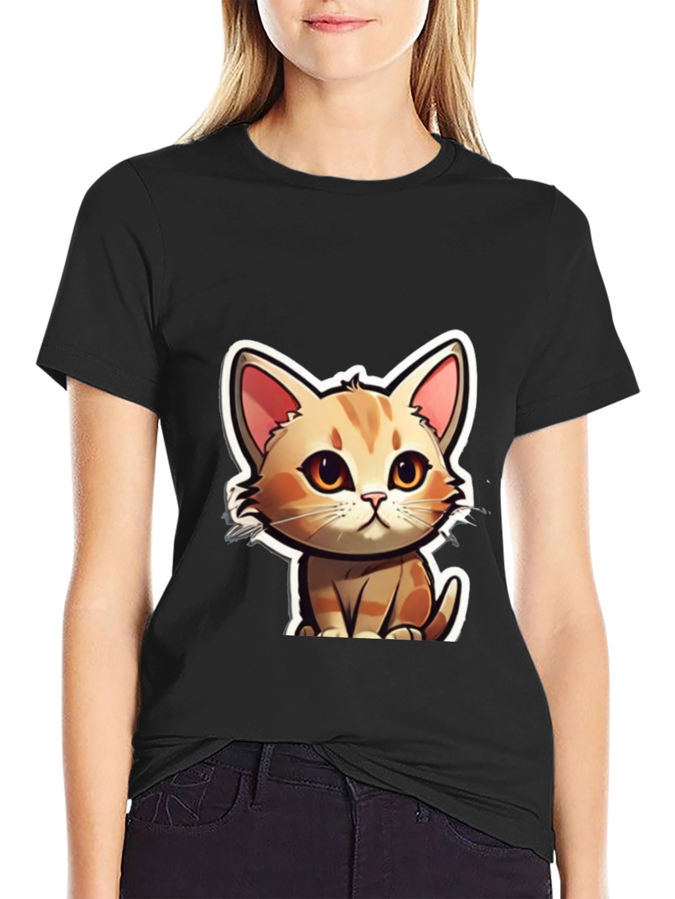Cute Cartoon Cat T-Shirt - Soft Black Tee