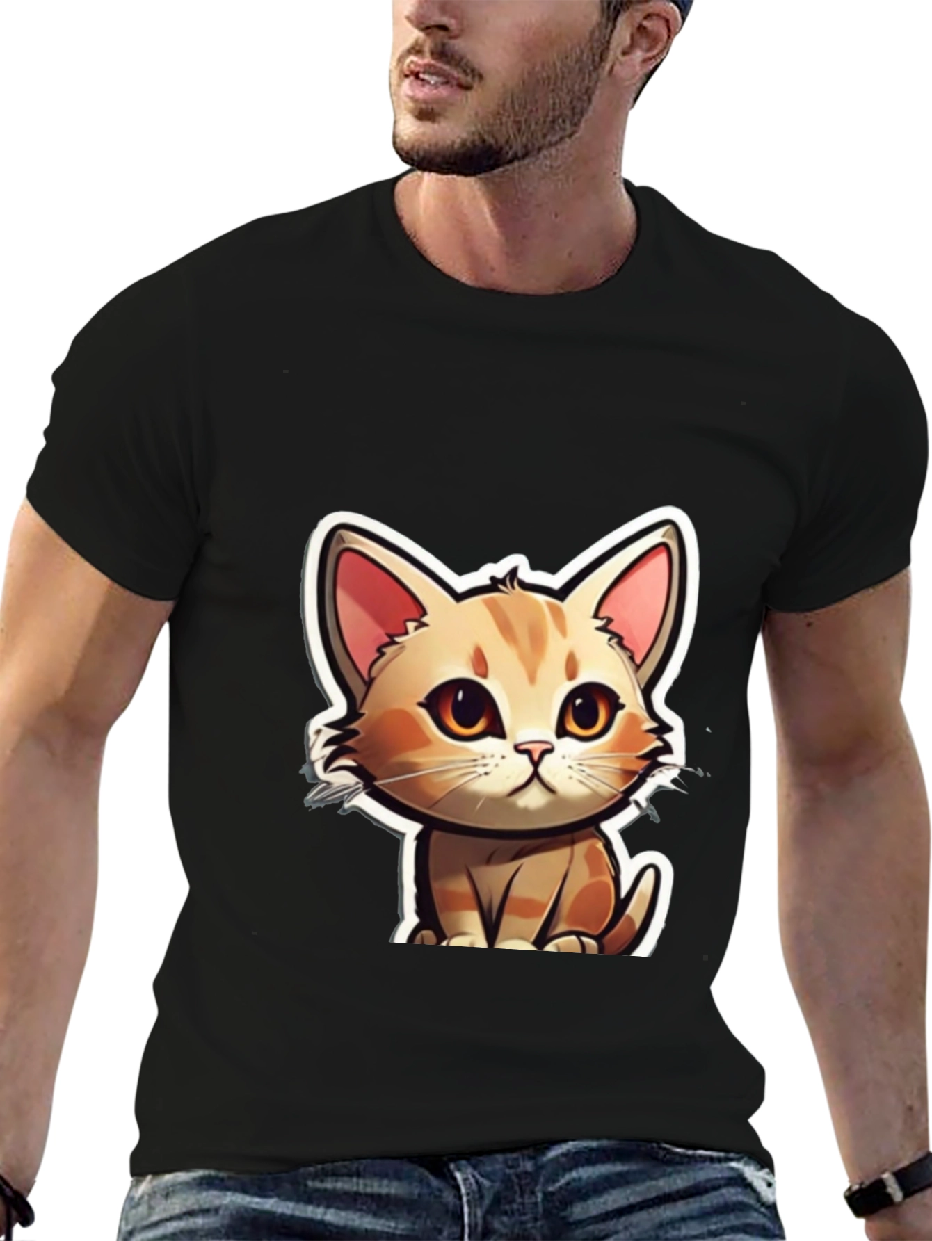 Cute Cartoon Cat T-Shirt - Soft Black Tee