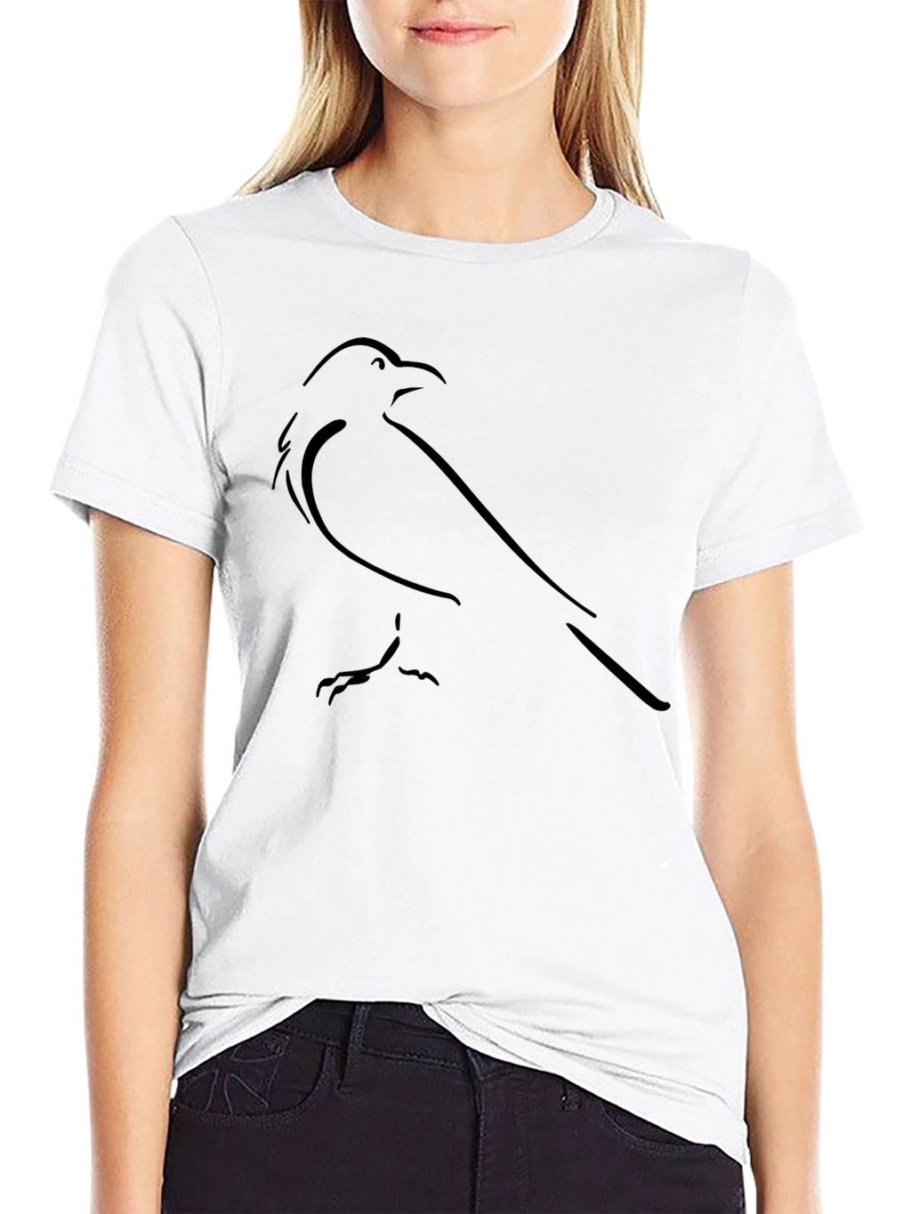 Minimalist Raven Graphic Tee - Black