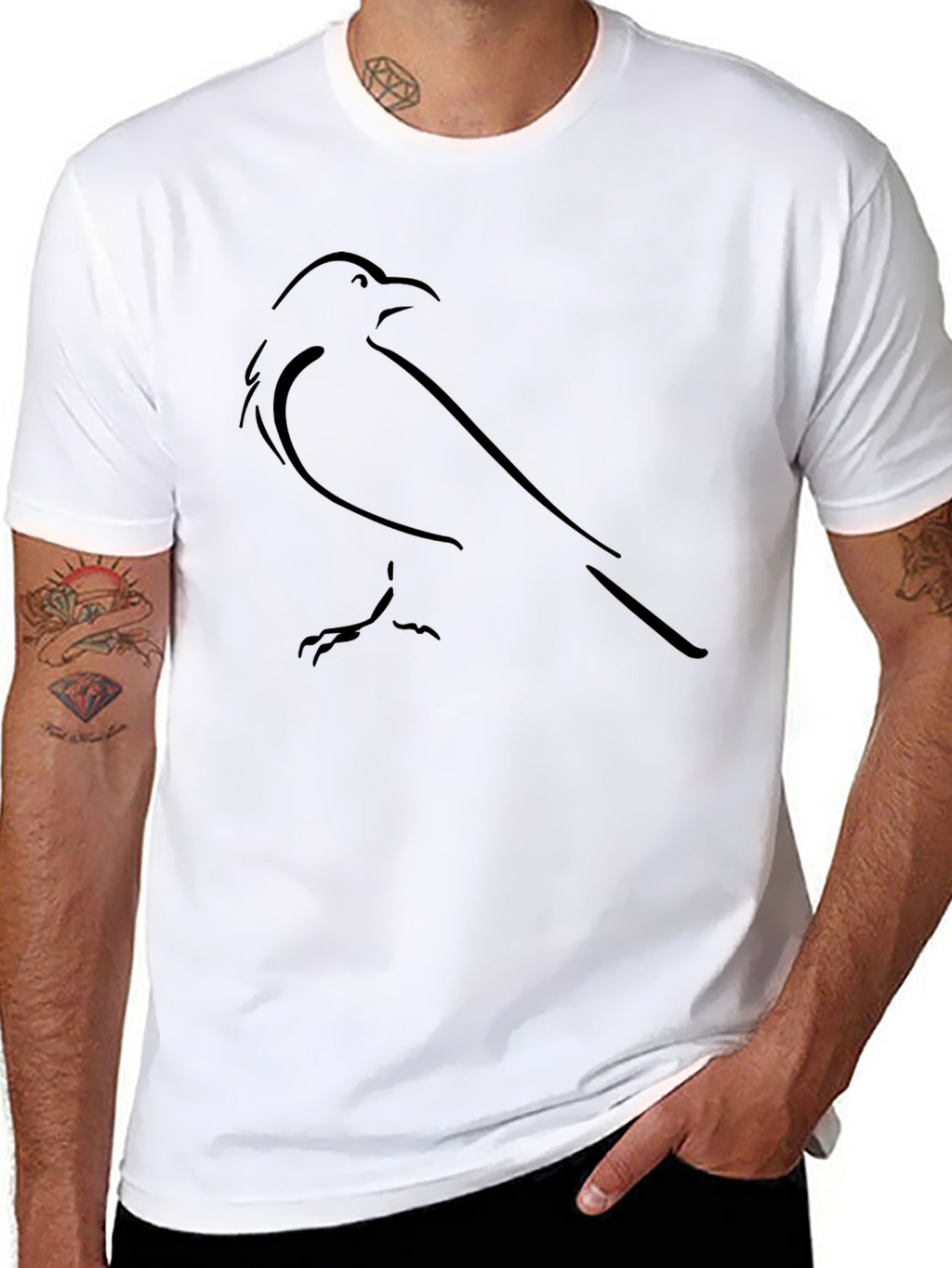 Minimalist Raven Graphic Tee - Black