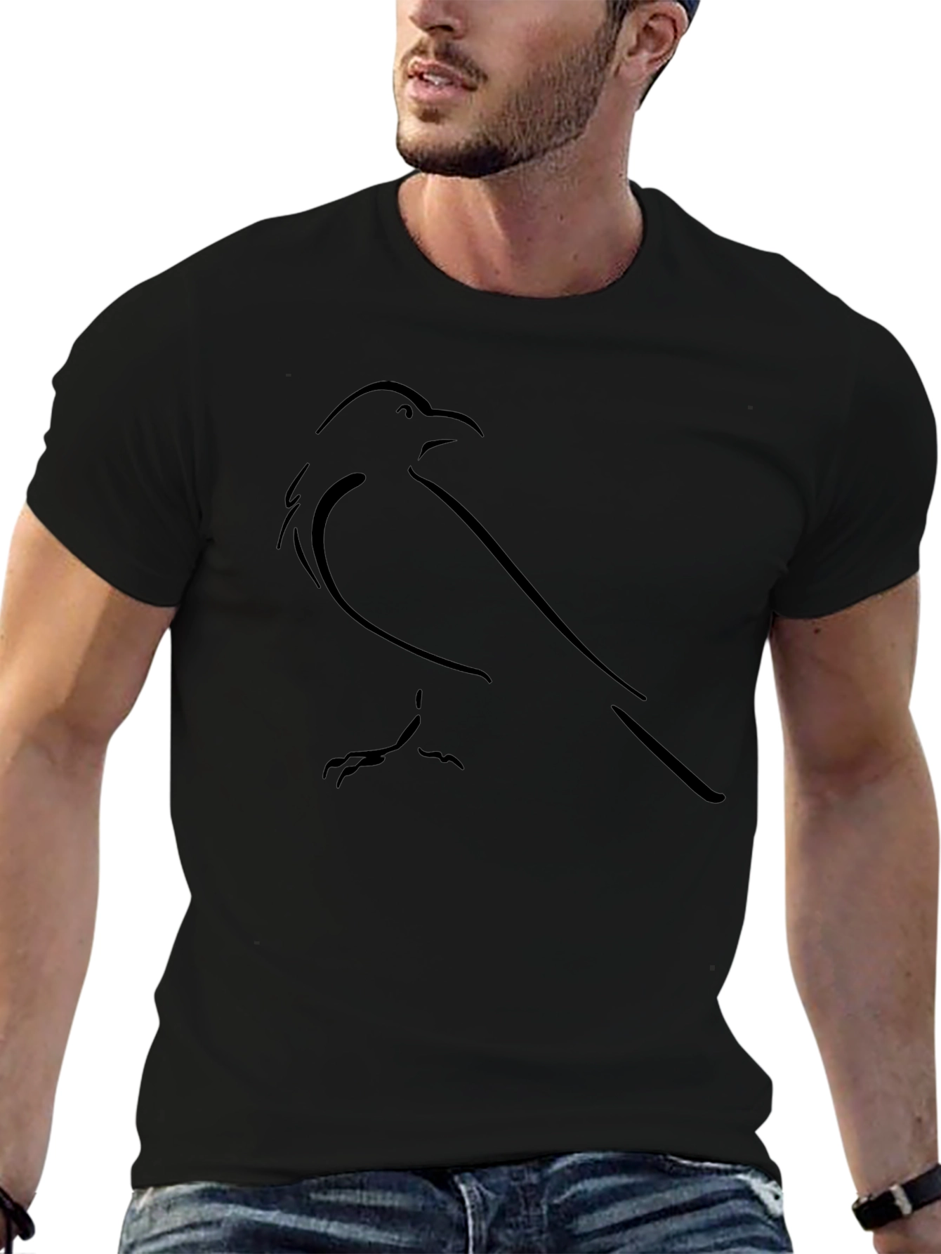 Minimalist Raven Graphic Tee - Black