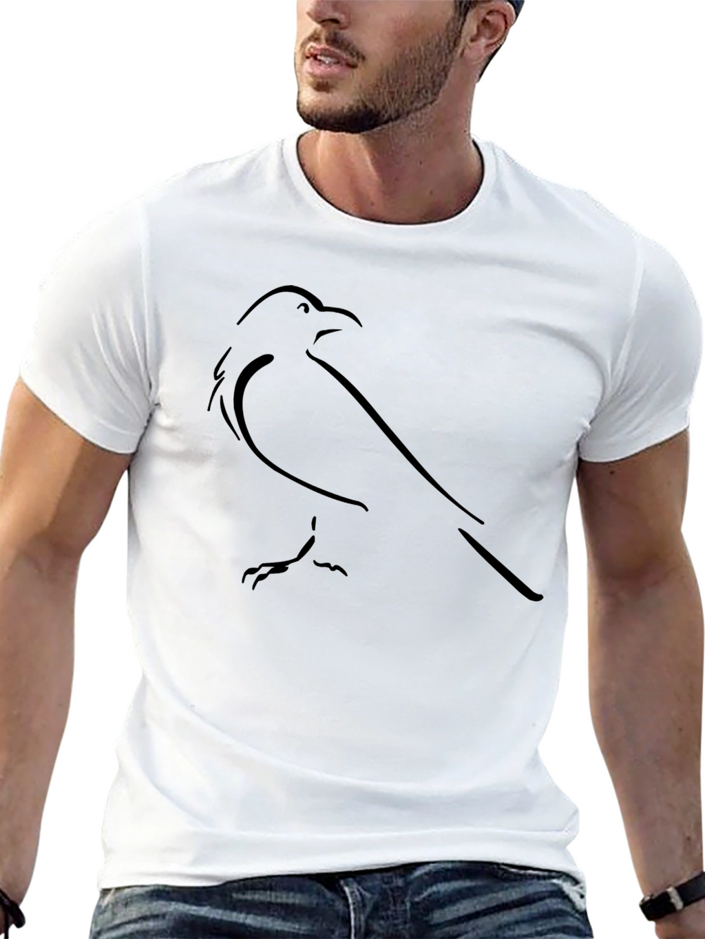 Minimalist Raven Graphic Tee - Black