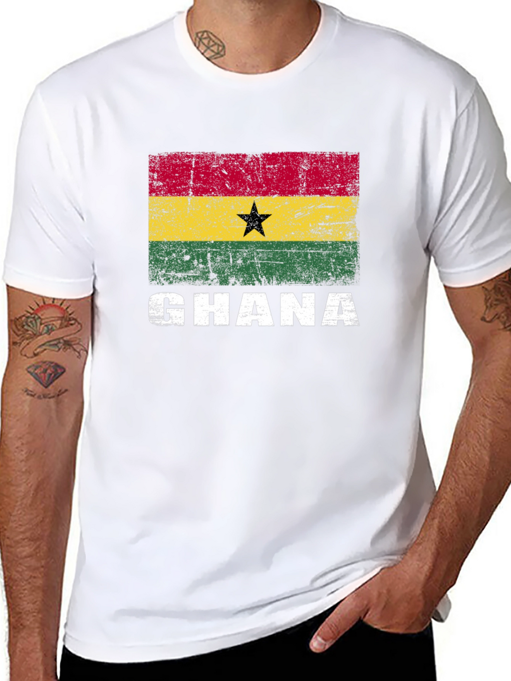 Ghana Flag Graphic T-Shirt - Distressed Design