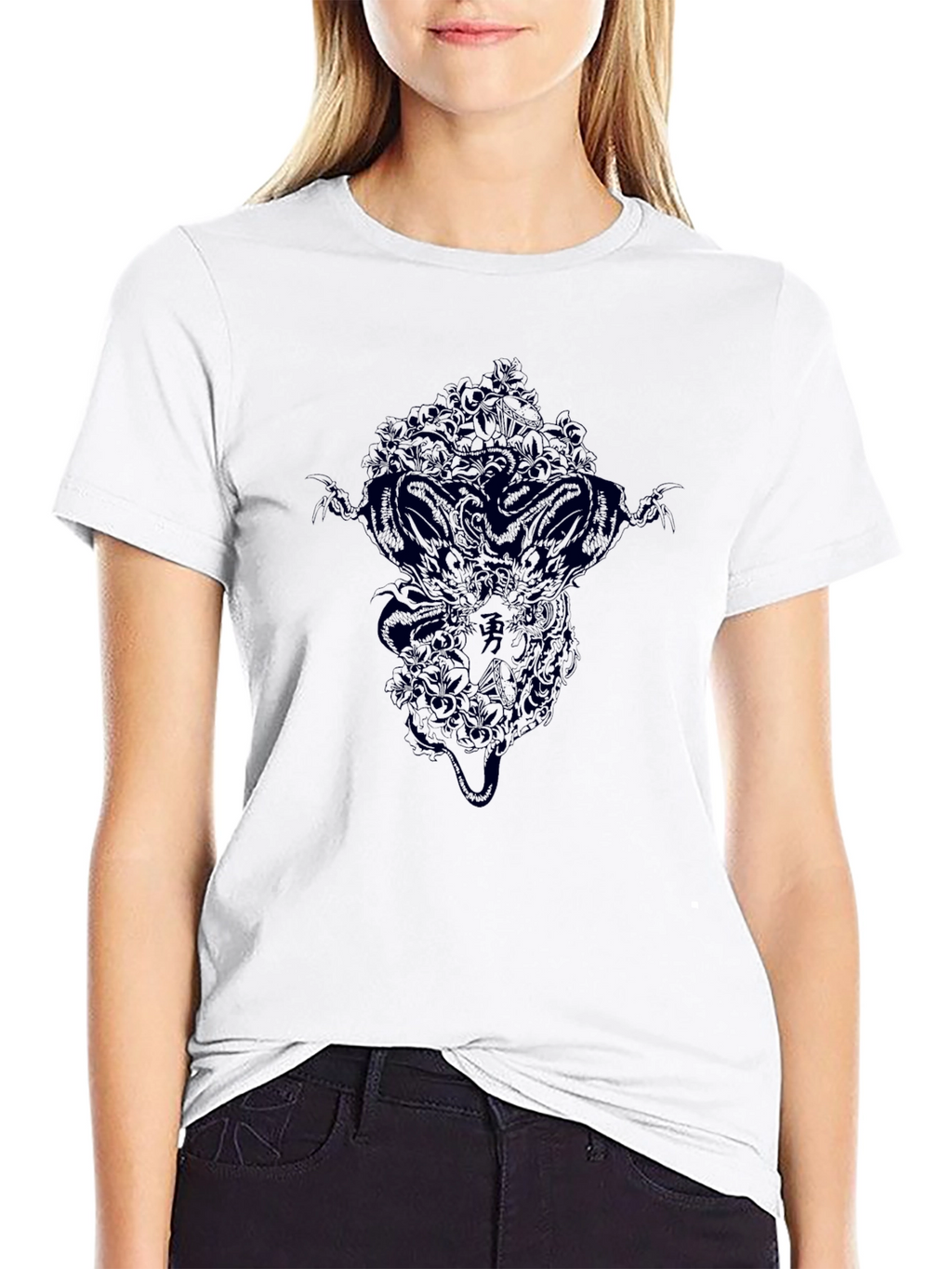 Mens Black Graphic Tee - Dragon Design