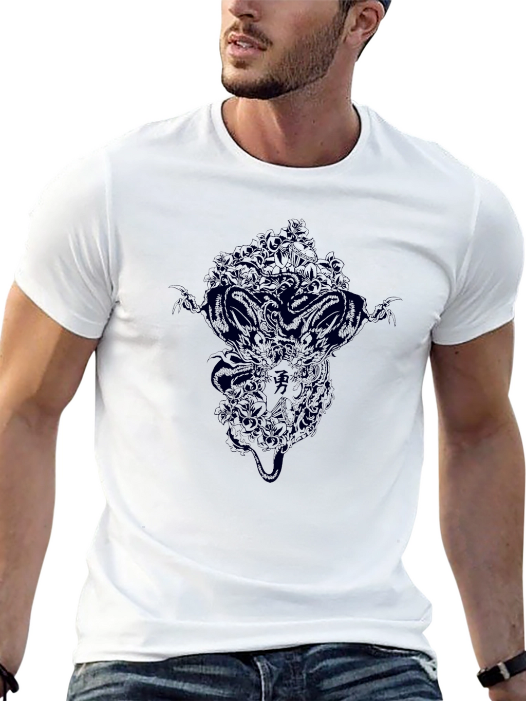 Mens Black Graphic Tee - Dragon Design