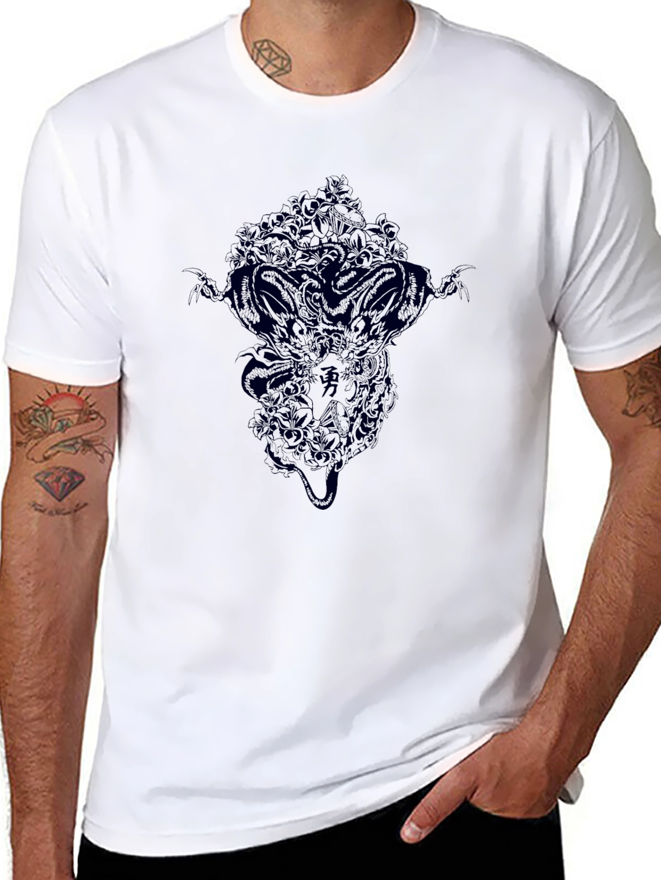 Mens Black Graphic Tee - Dragon Design