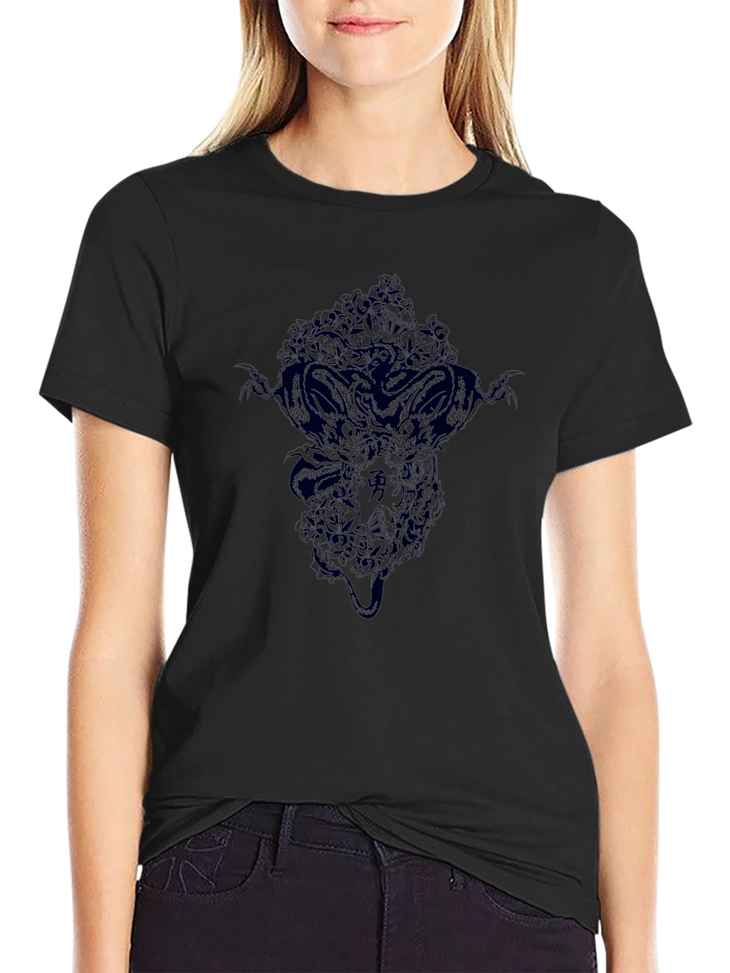 Mens Black Graphic Tee - Dragon Design