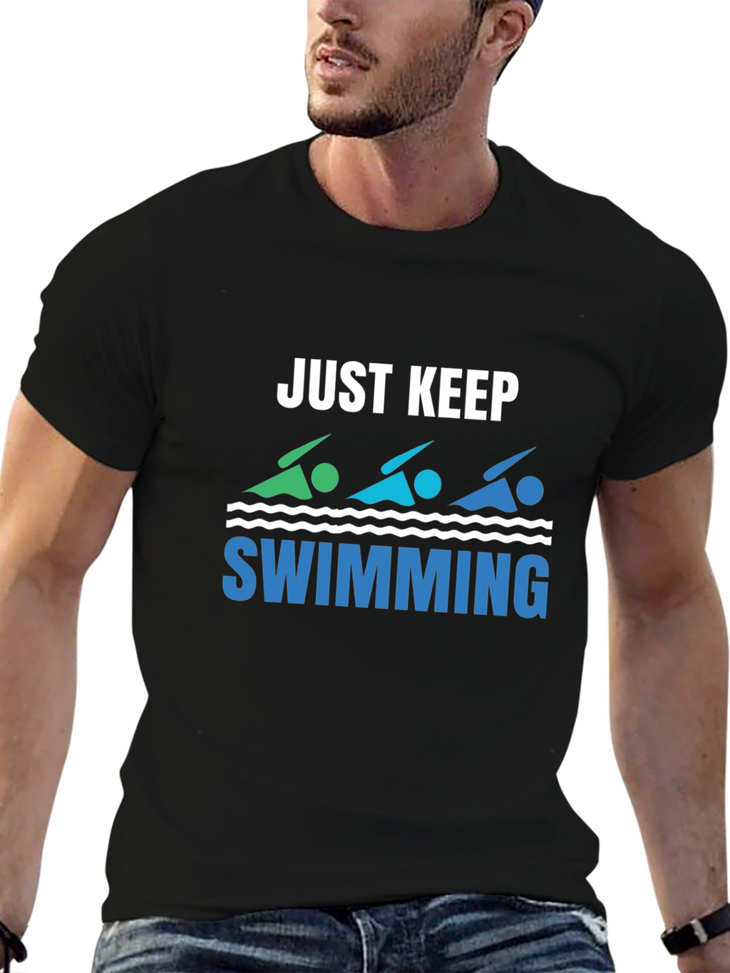Just Keep Swimming Black Graphic T-Shirt