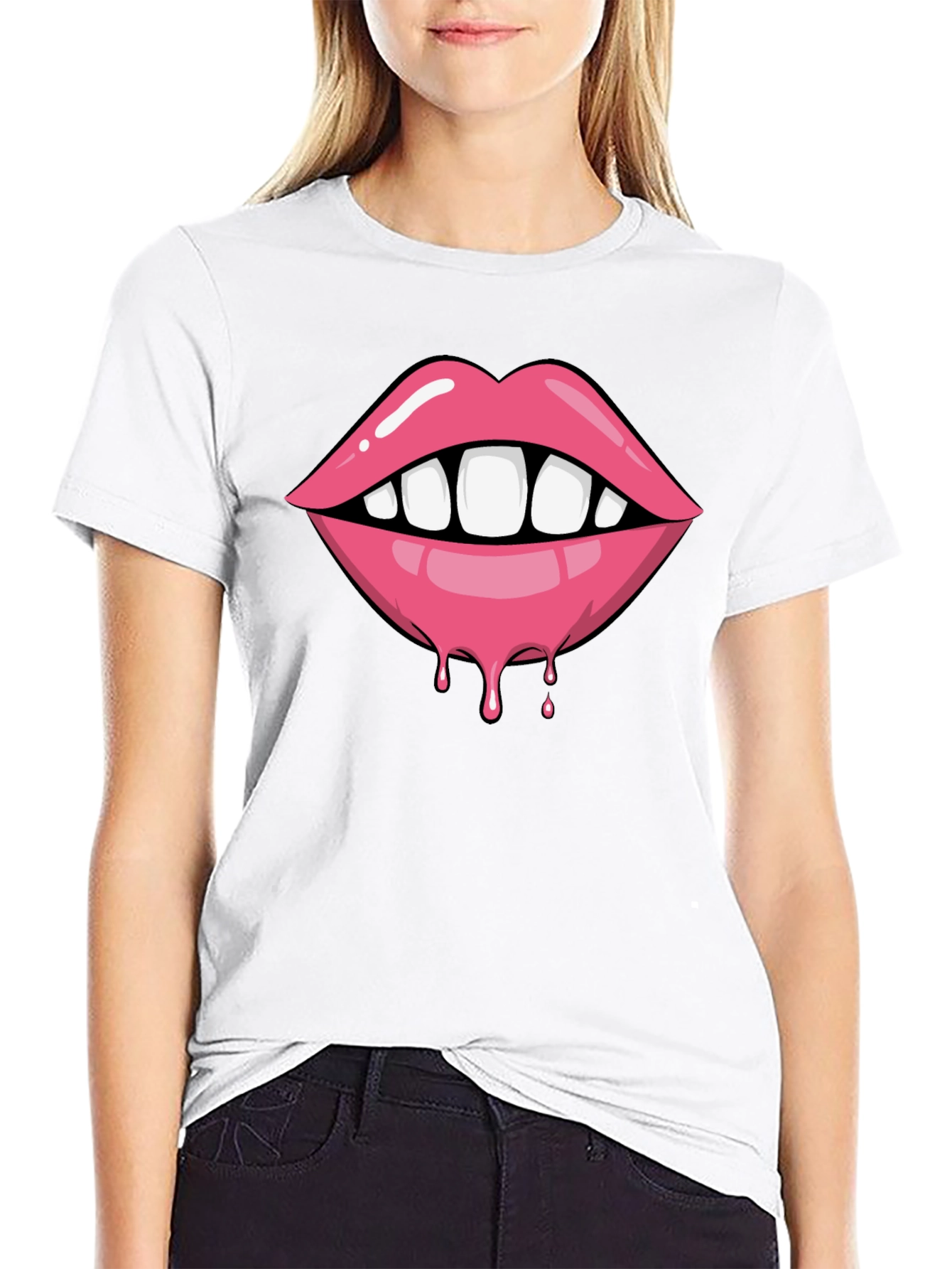 Lips Dripping Graphic Tee - Unisex Black T-Shirt