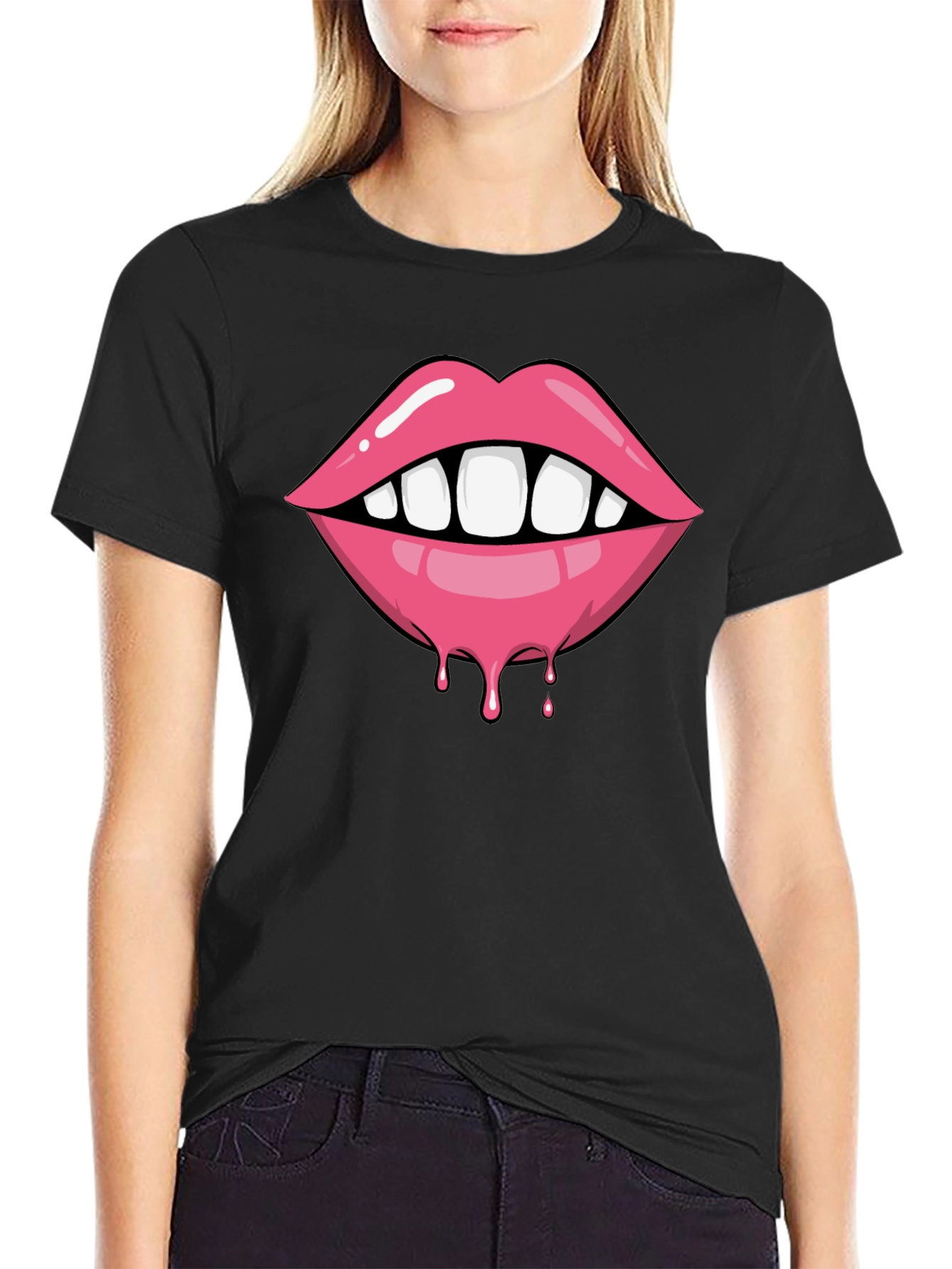 Lips Dripping Graphic Tee - Unisex Black T-Shirt