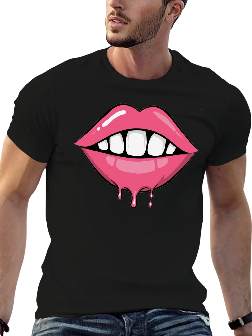 Lips Dripping Graphic Tee - Unisex Black T-Shirt
