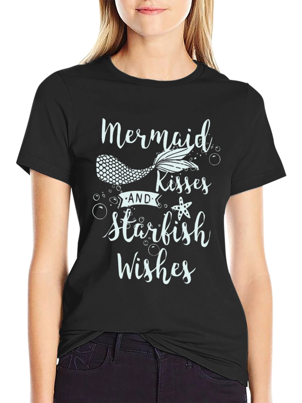 Mermaid Kisses Starfish Wishes Black T-Shirt