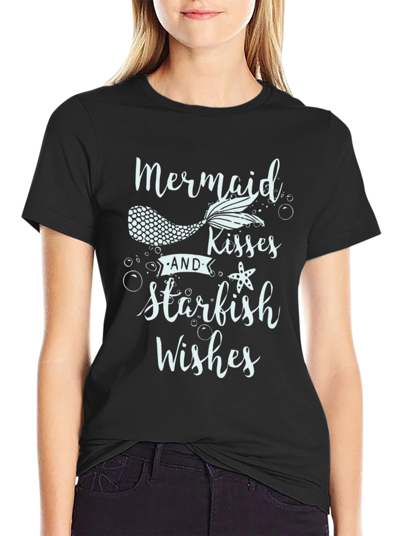 Mermaid Kisses Starfish Wishes Black T-Shirt