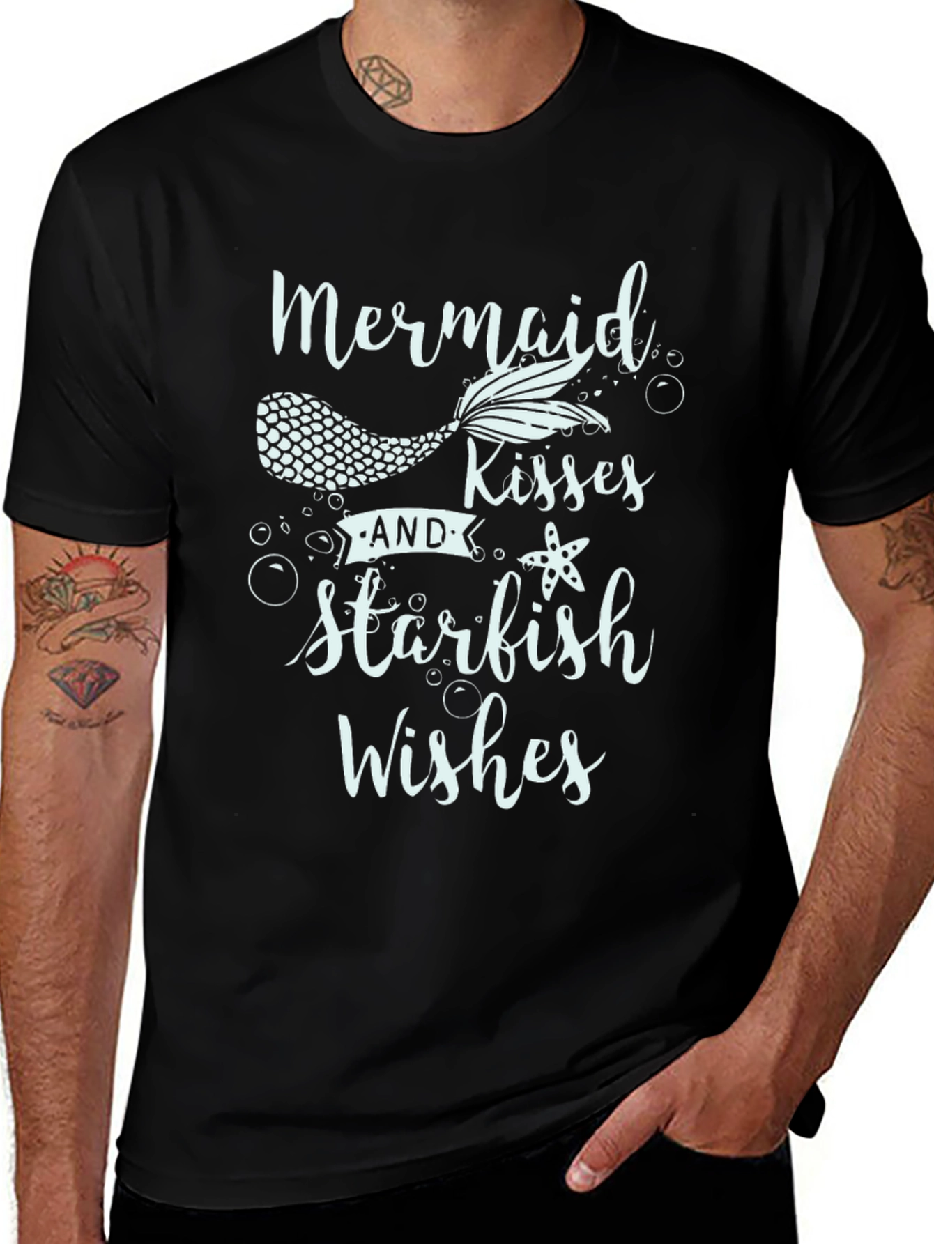 Mermaid Kisses Starfish Wishes Black T-Shirt