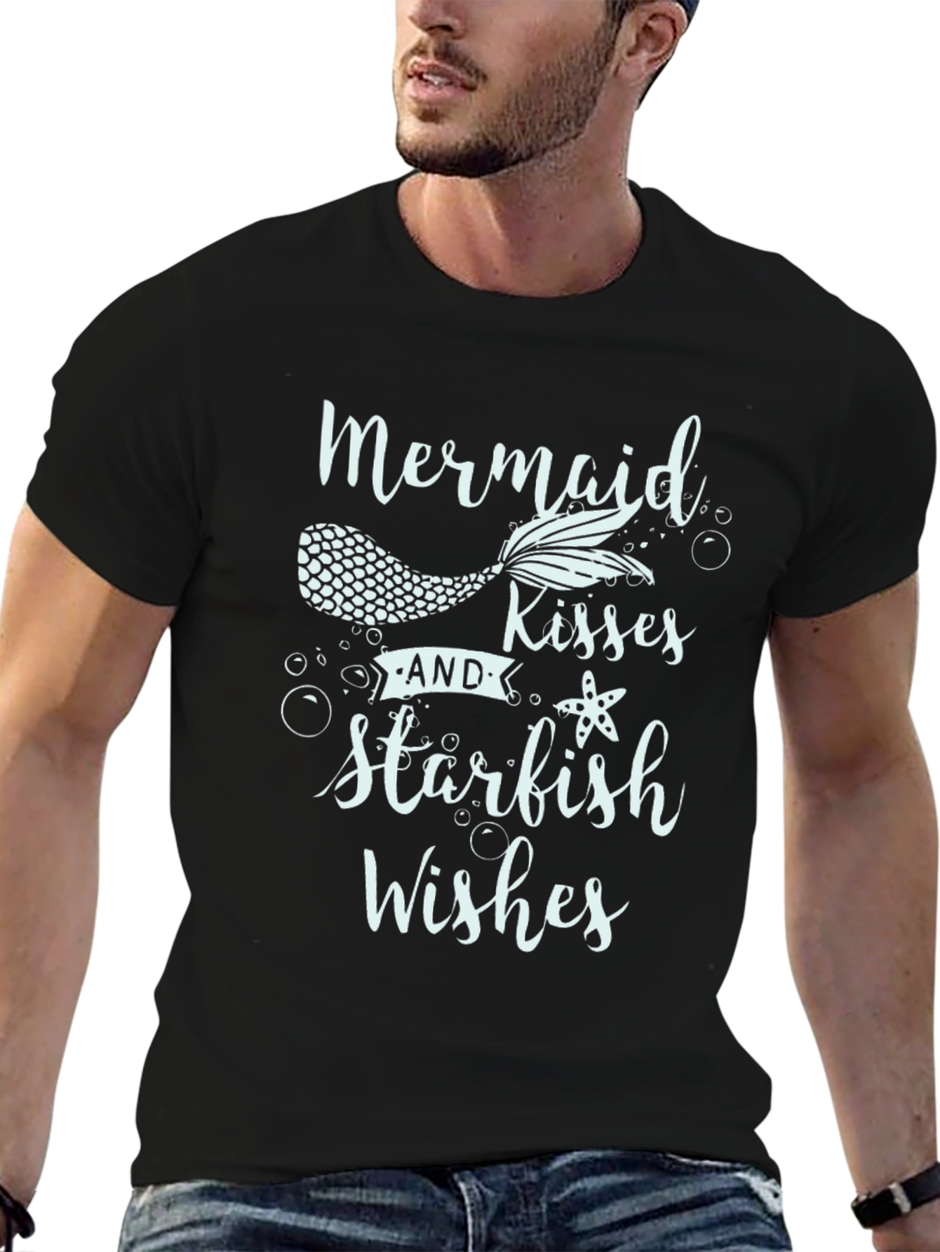 Mermaid Kisses Starfish Wishes Black T-Shirt