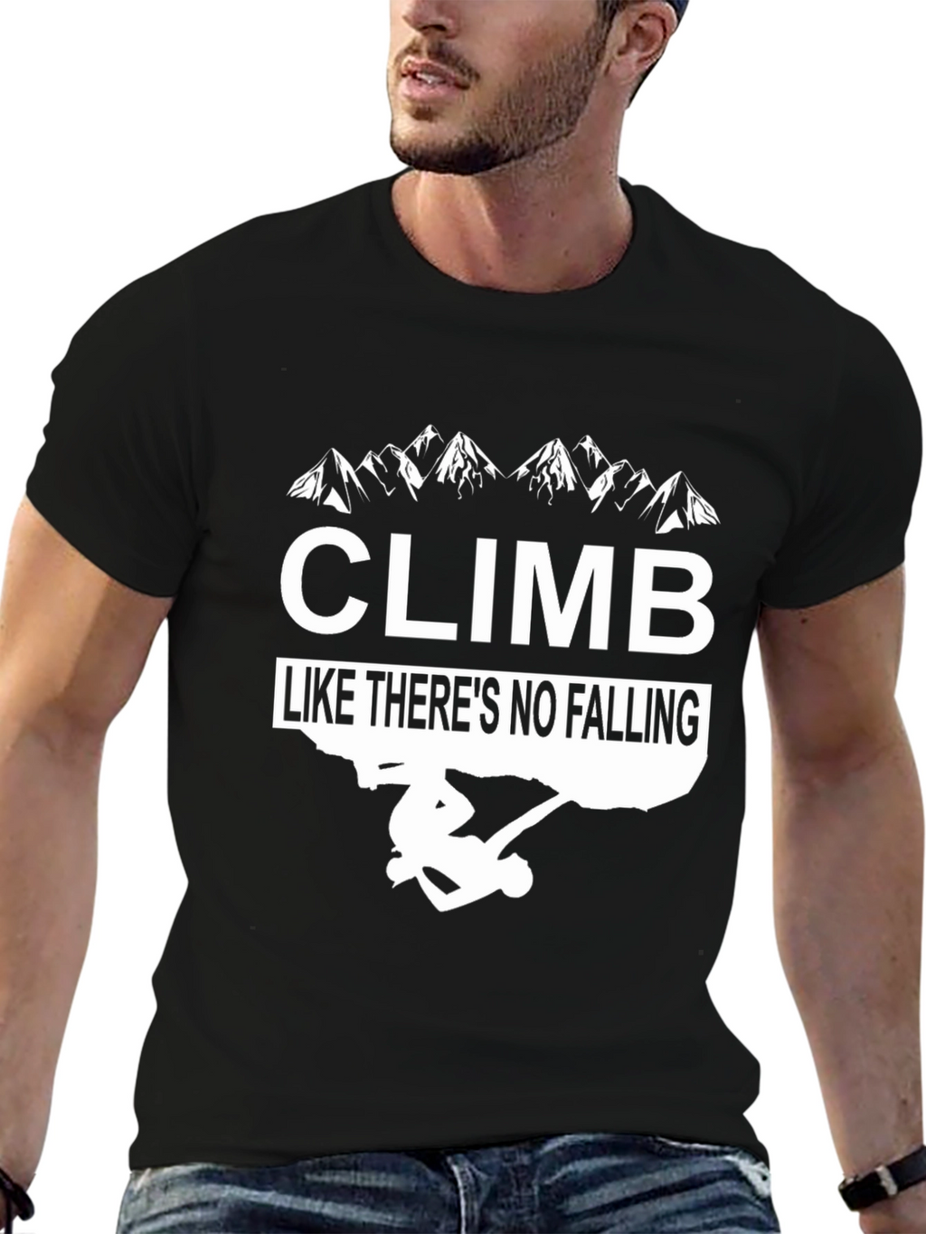 Climb Like Theres No Falling Black Graphic Tee