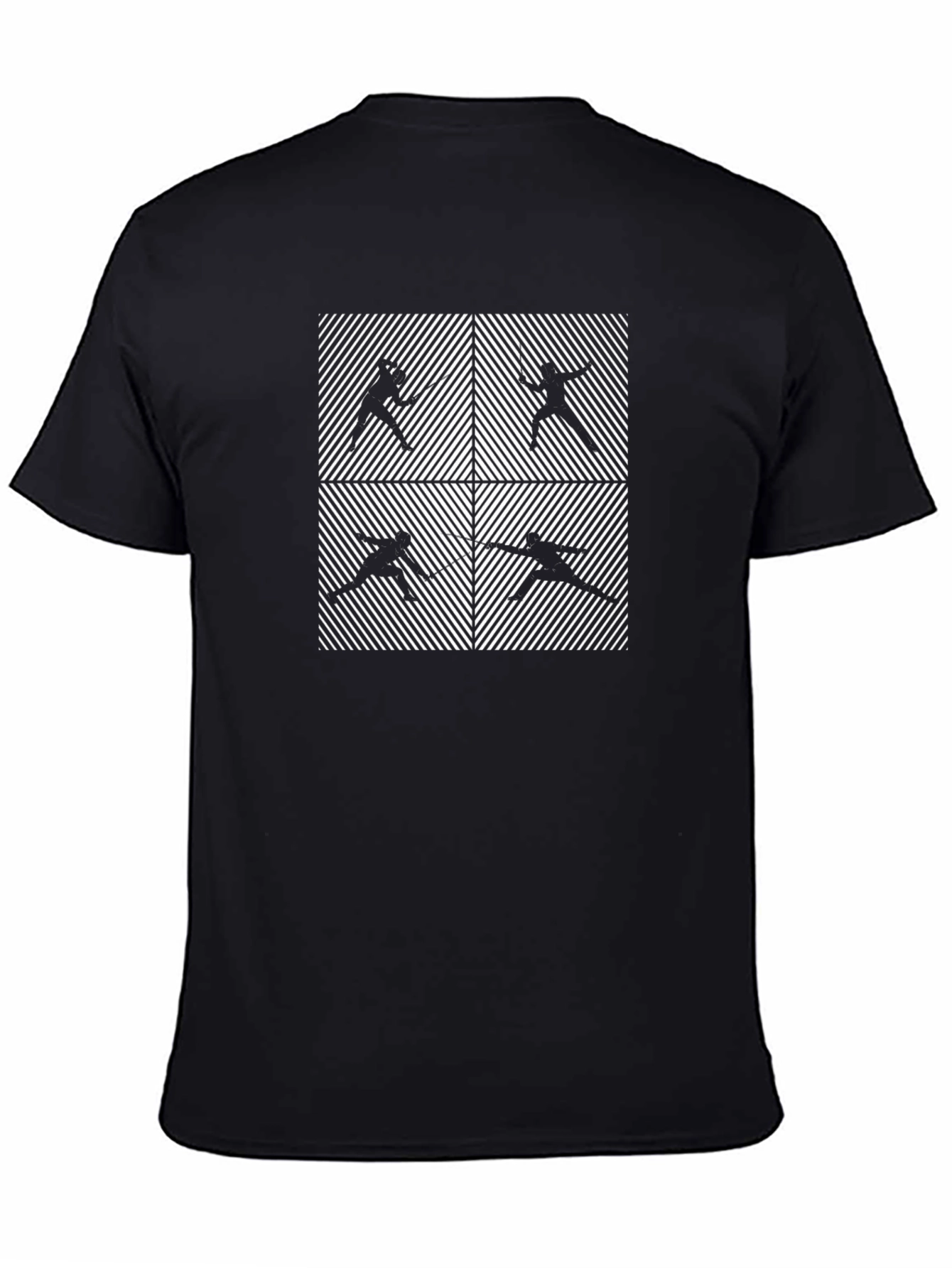 Fencing Silhouette Pattern Black Graphic Tee