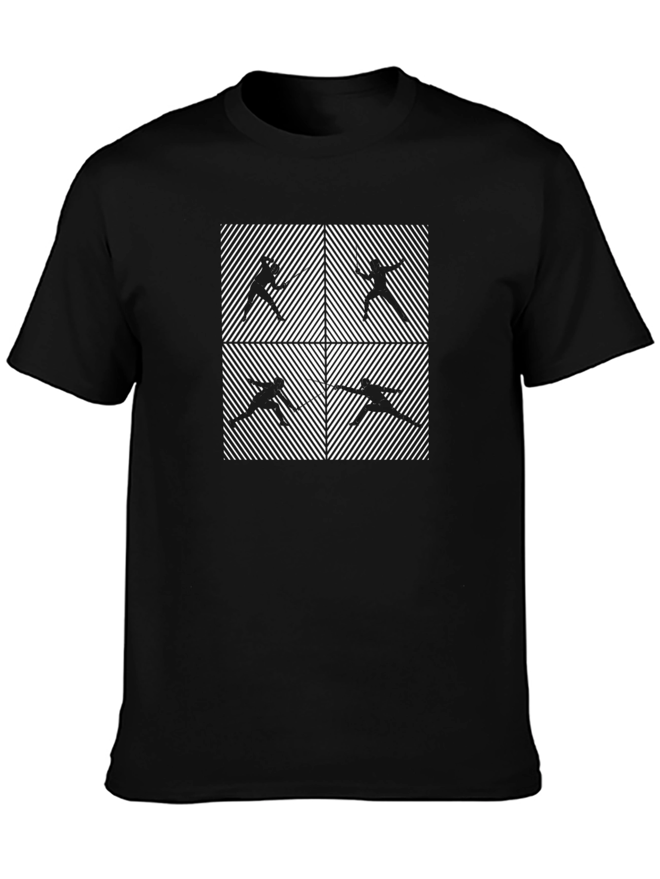 Fencing Silhouette Pattern Black Graphic Tee
