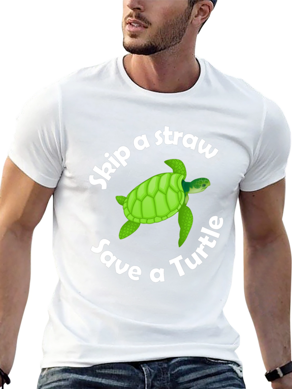 Skip a Straw Save a Turtle Black T-Shirt