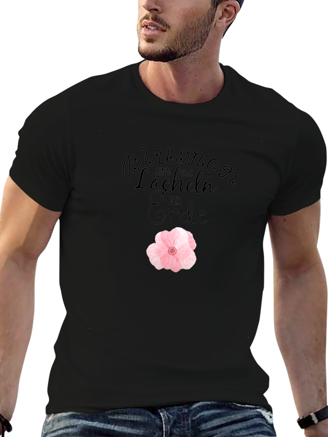 Black T-Shirt with Floral Design