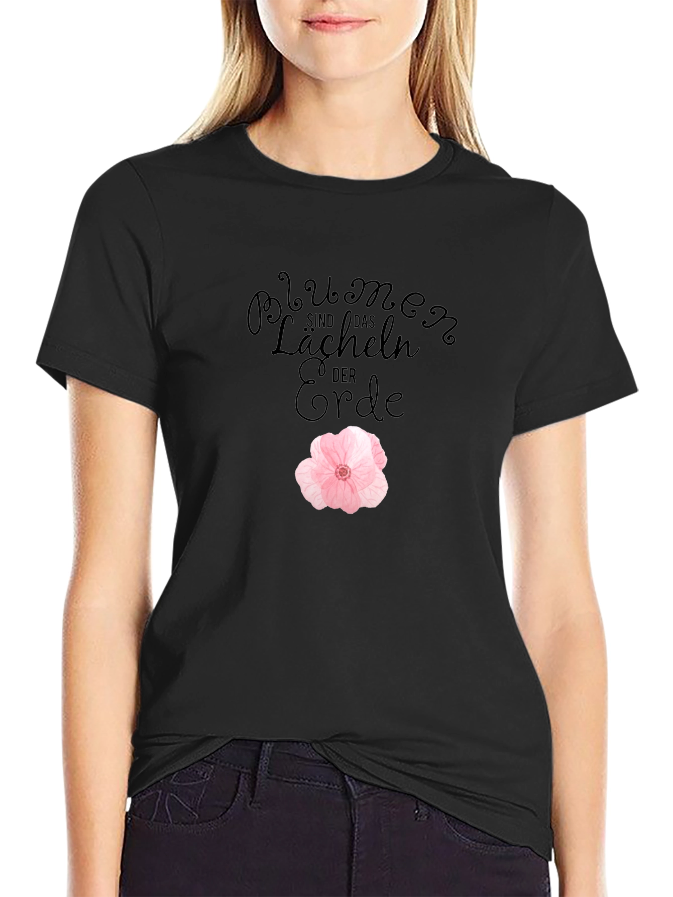 Black T-Shirt with Floral Design