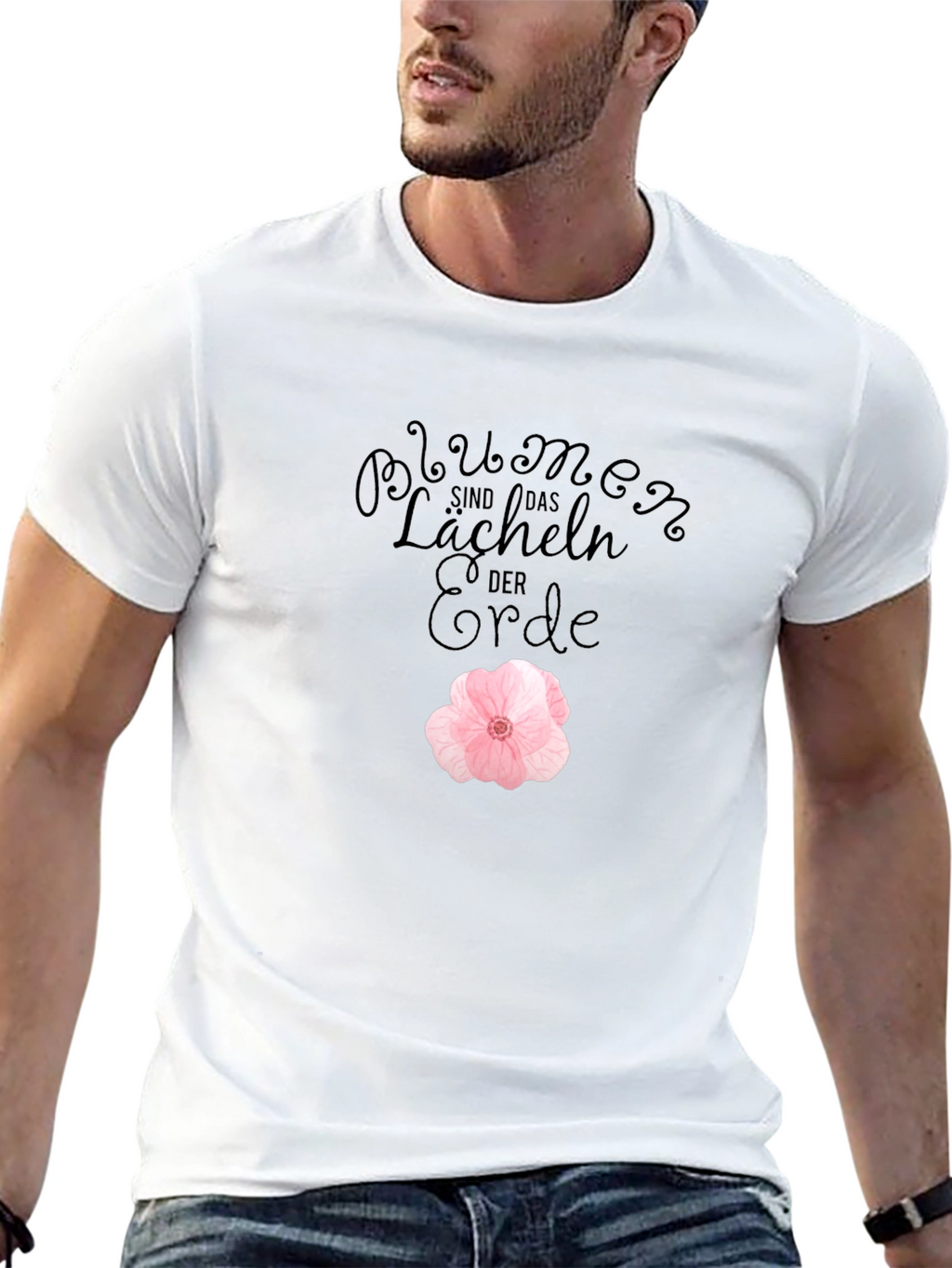 Black T-Shirt with Floral Design