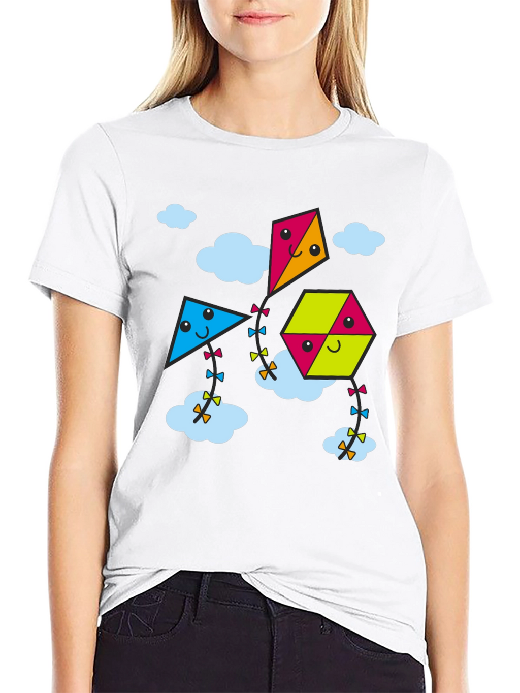 Kite Cartoon Graphic Black Tee Shirt
