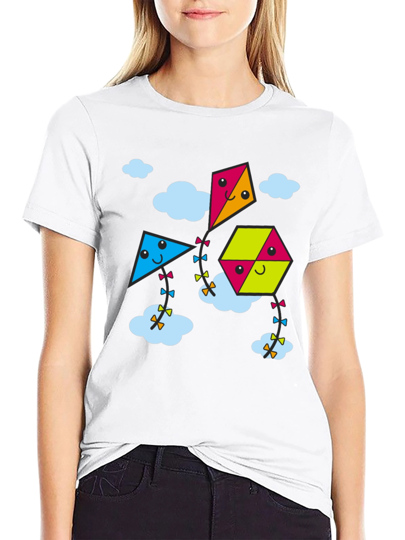 Kite Cartoon Graphic Black Tee Shirt