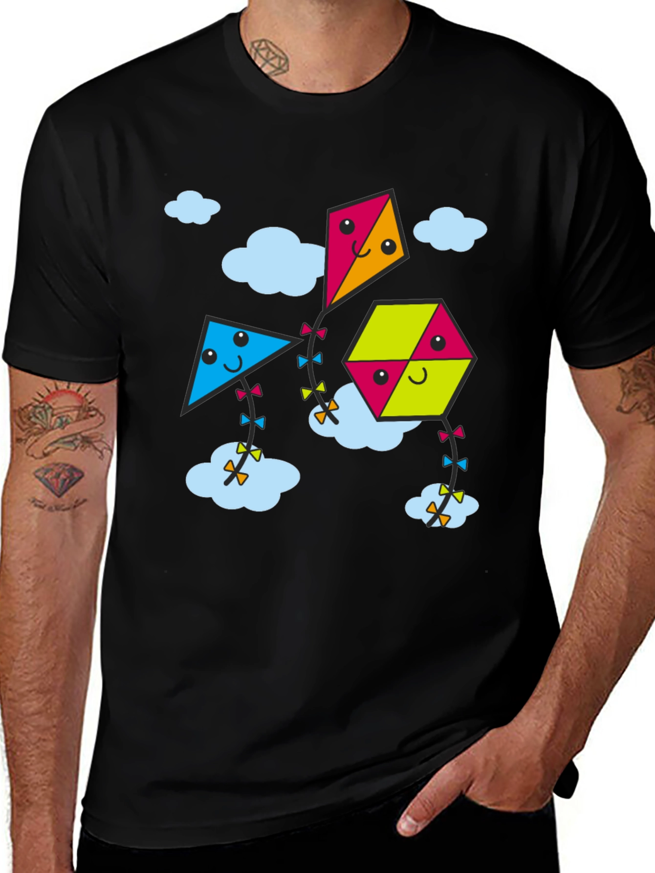 Kite Cartoon Graphic Black Tee Shirt
