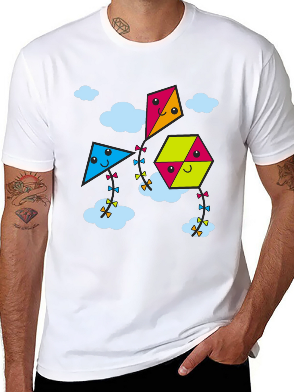 Kite Cartoon Graphic Black Tee Shirt
