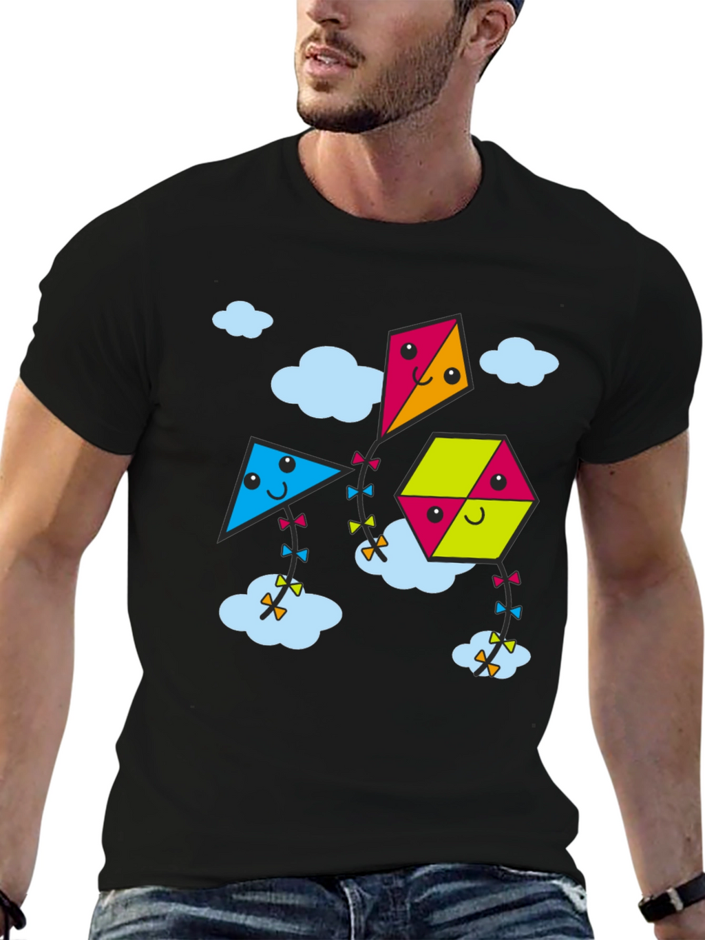Kite Cartoon Graphic Black Tee Shirt