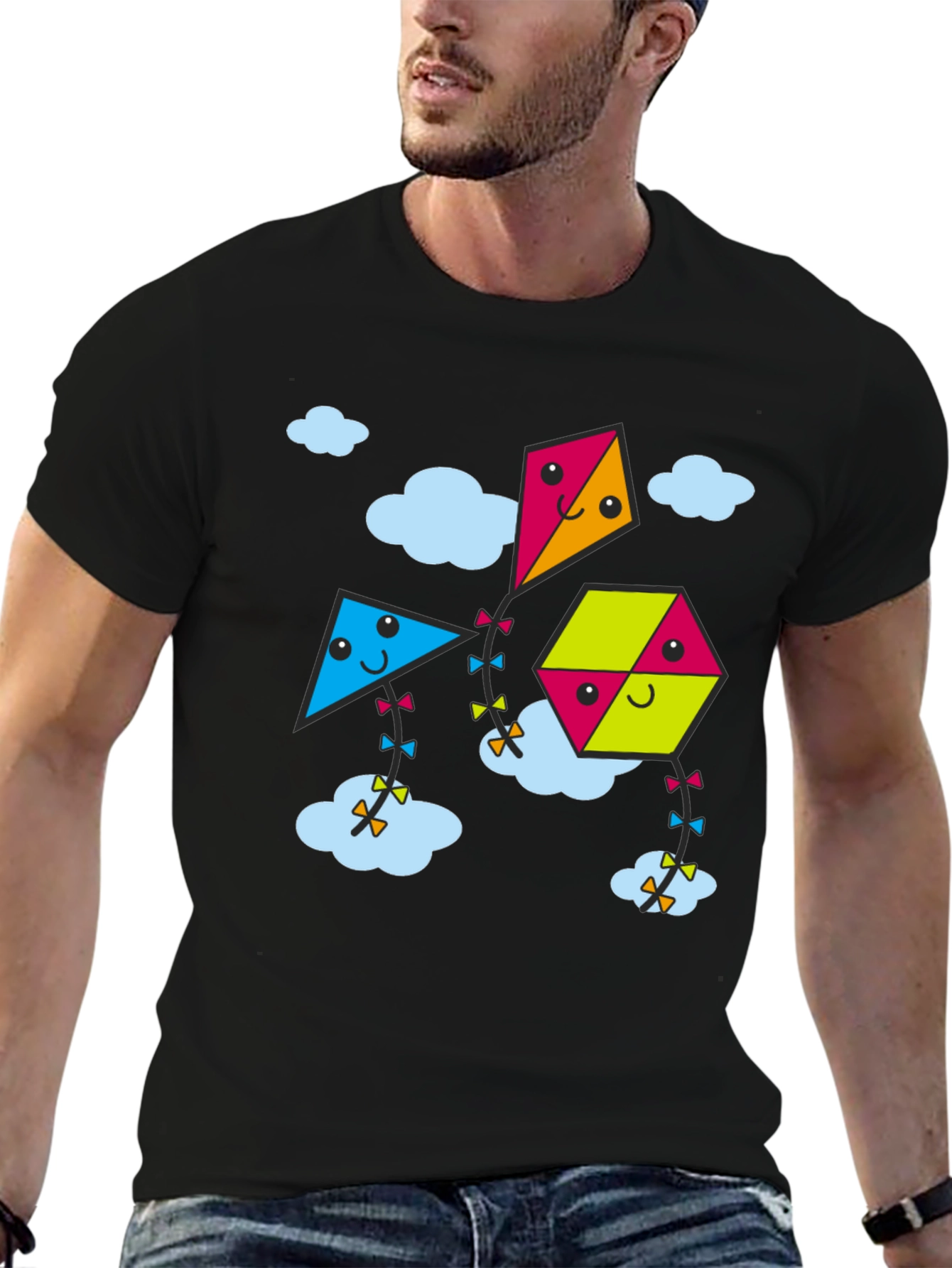 Kite Cartoon Graphic Black Tee Shirt