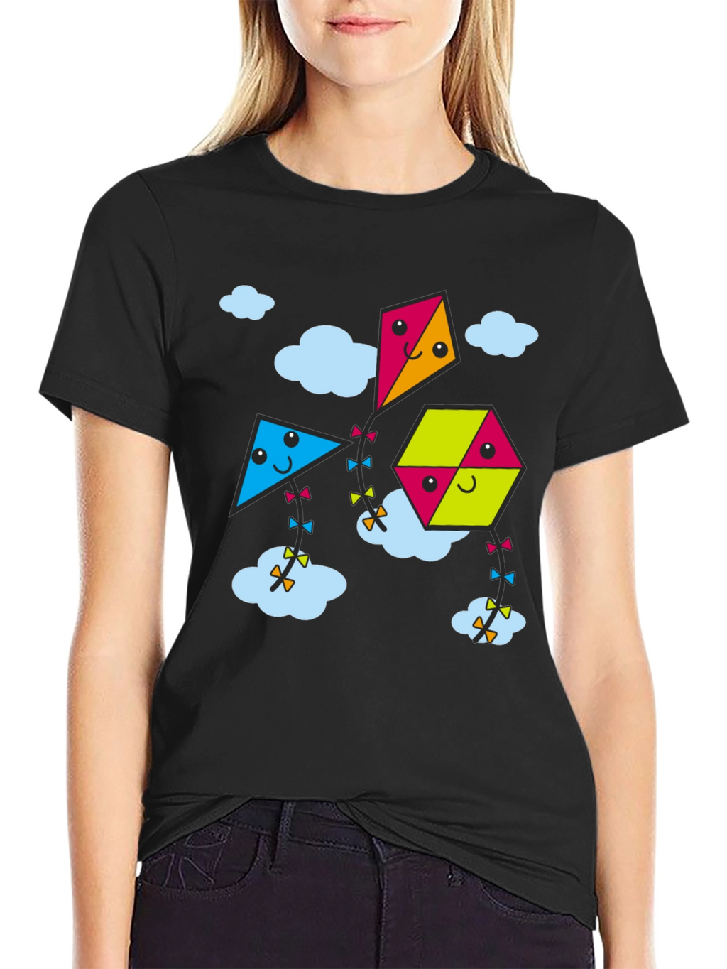 Kite Cartoon Graphic Black Tee Shirt