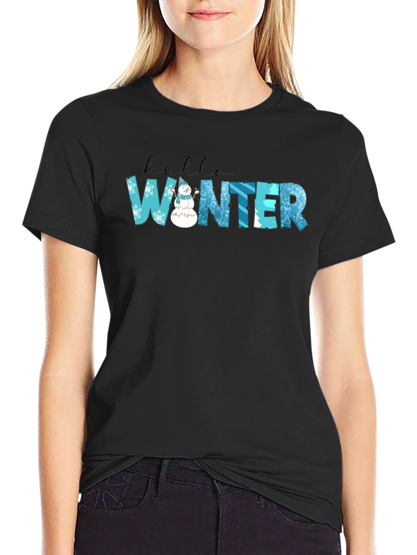 Hello Winter Black Graphic Tee