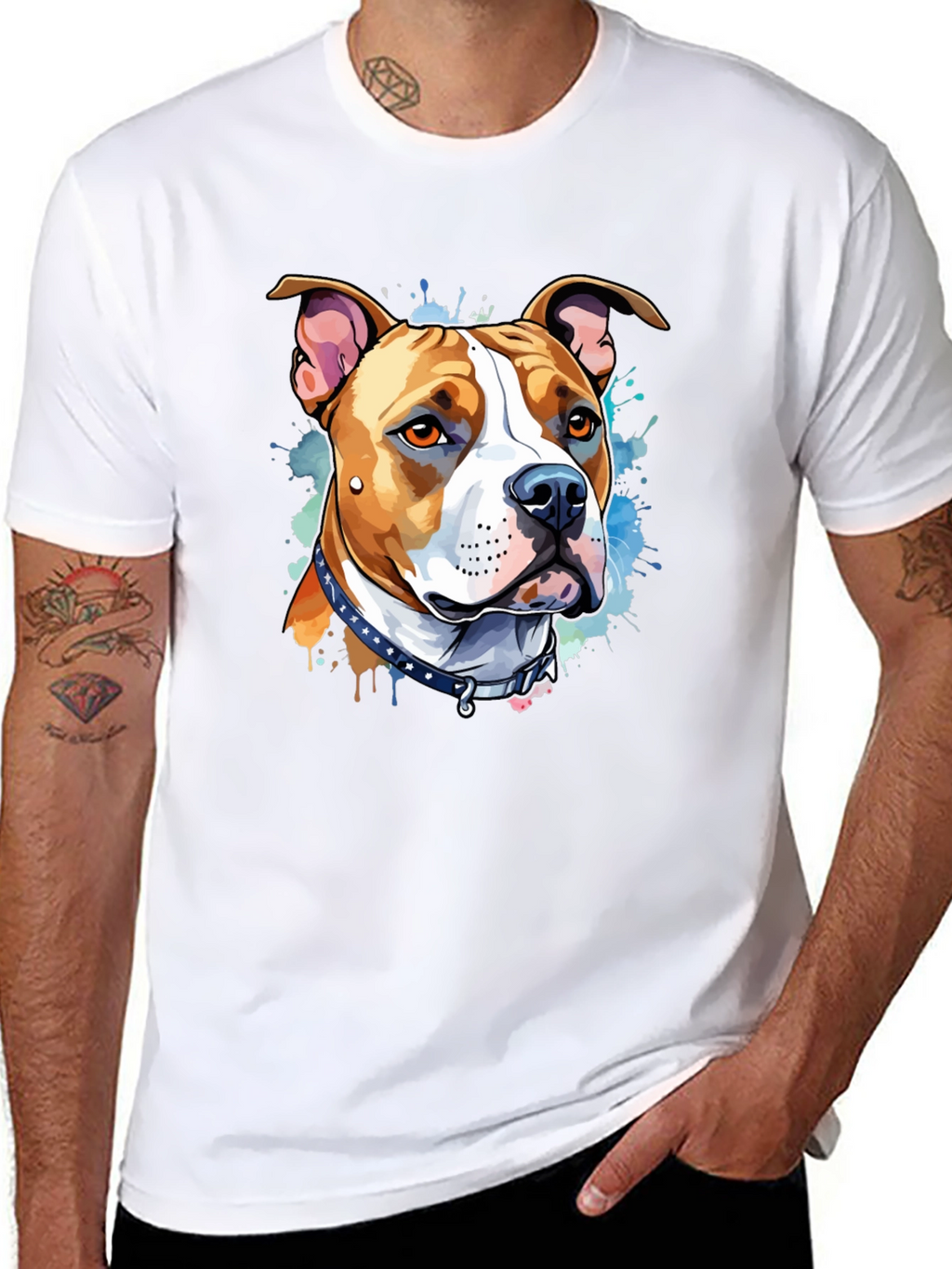 Pitbull Dog Art Black T-Shirt