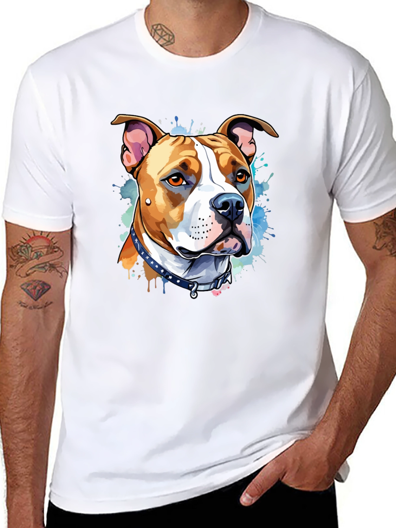 Pitbull Dog Art Black T-Shirt