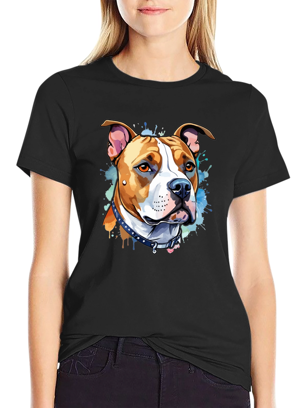 Pitbull Dog Art Black T-Shirt