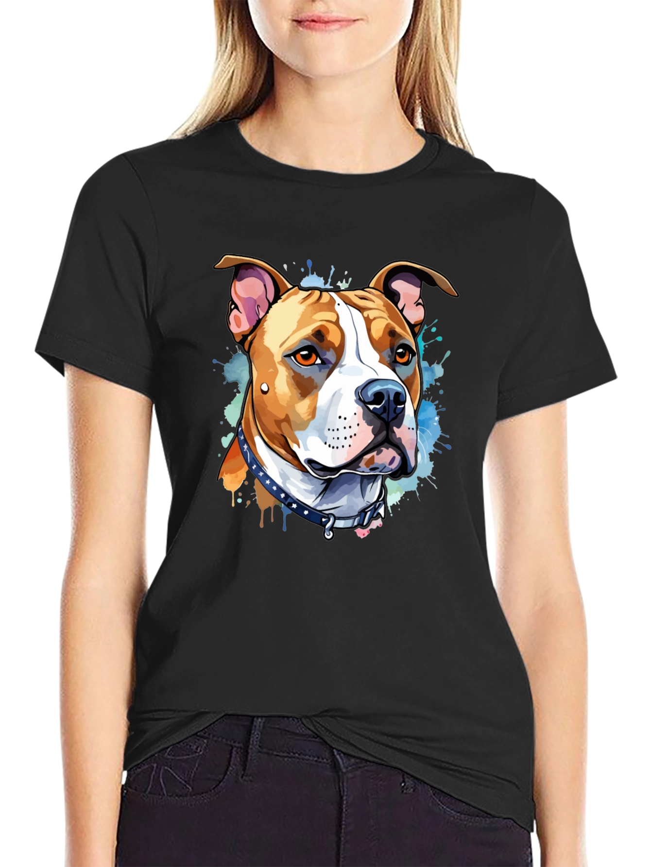 Pitbull Dog Art Black T-Shirt