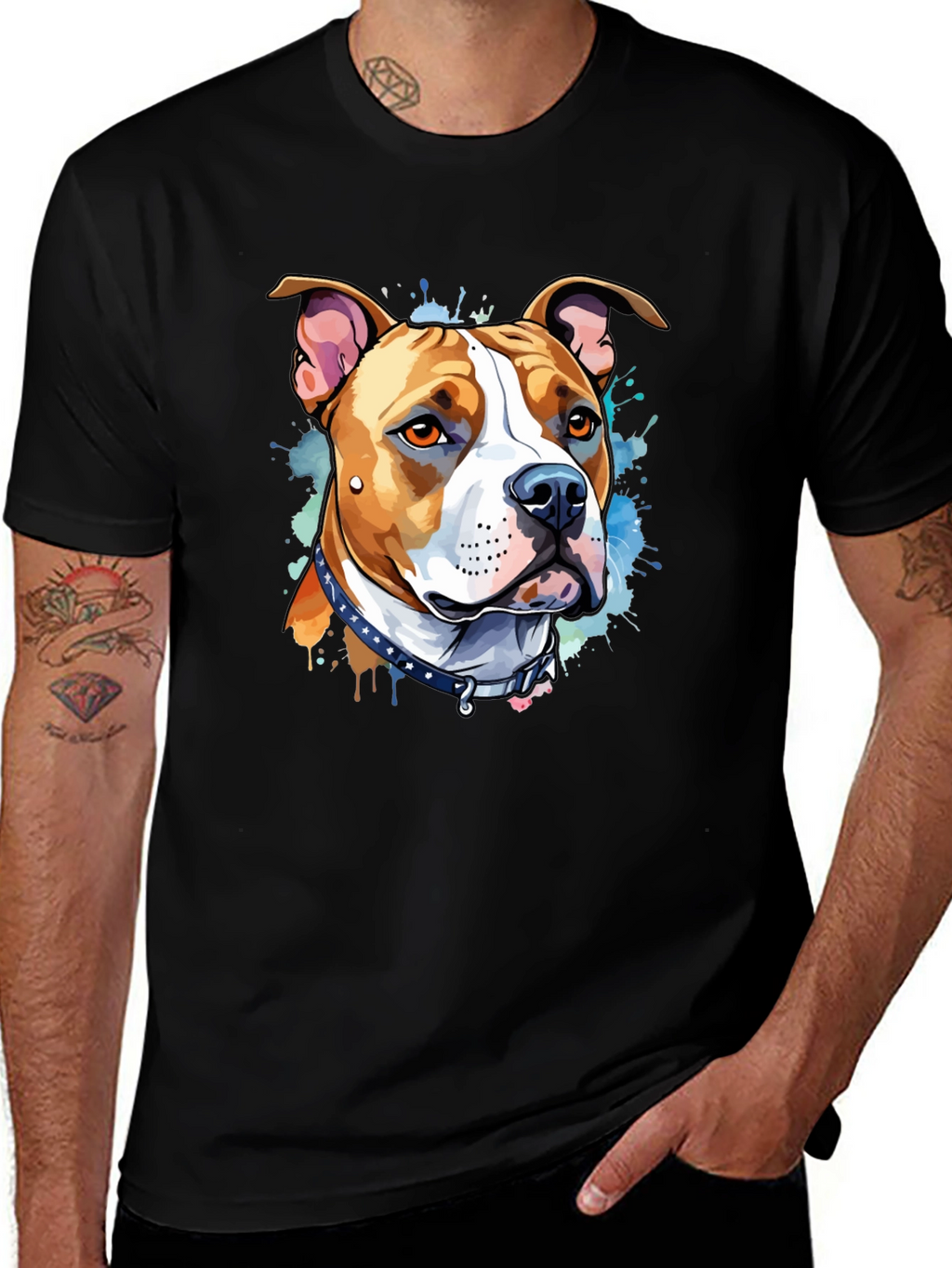 Pitbull Dog Art Black T-Shirt