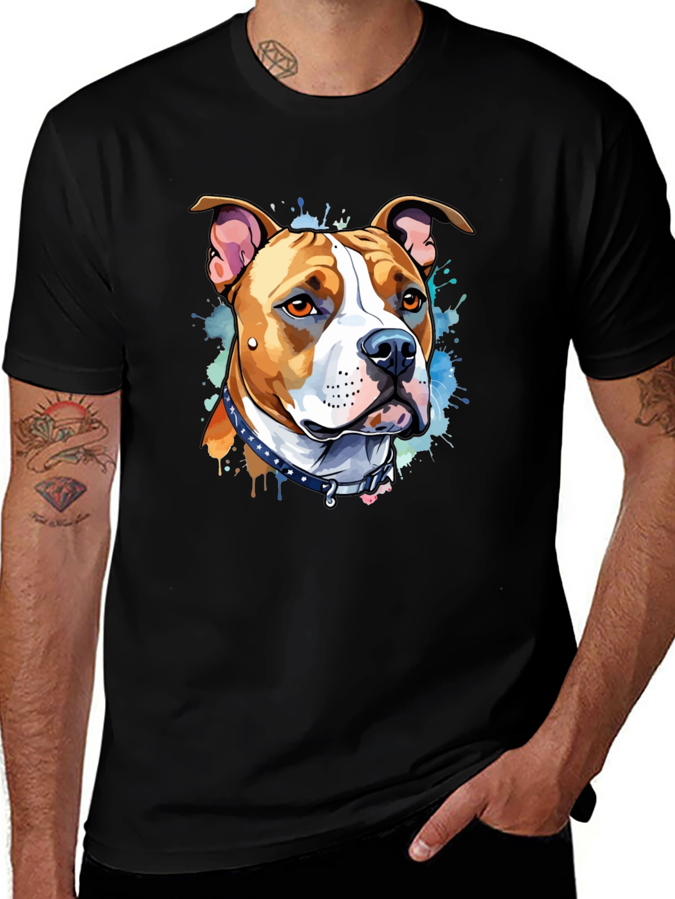 Pitbull Dog Art Black T-Shirt