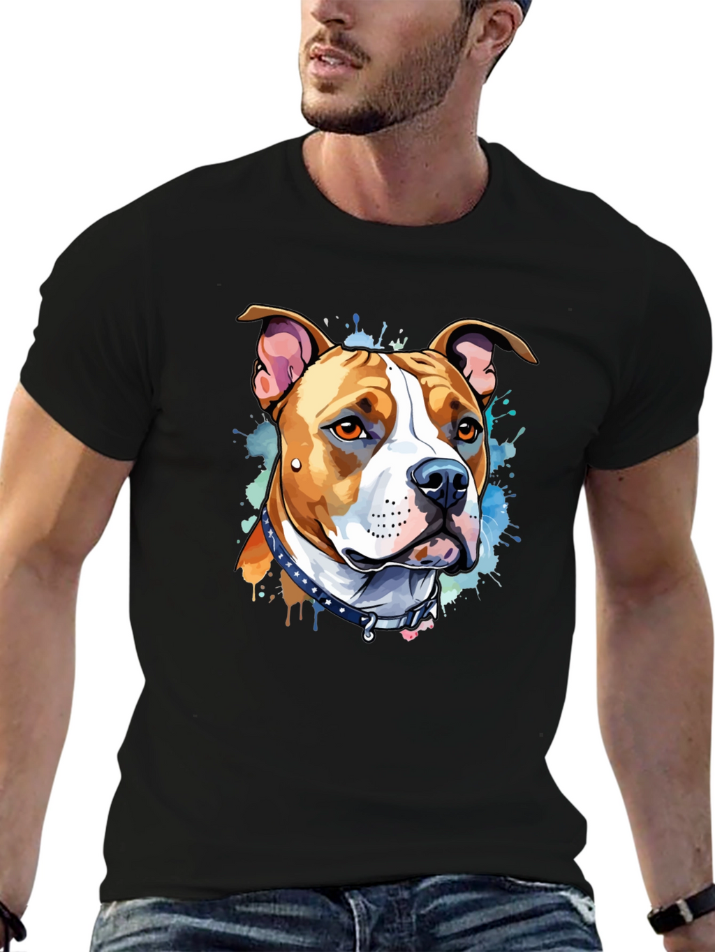 Pitbull Dog Art Black T-Shirt