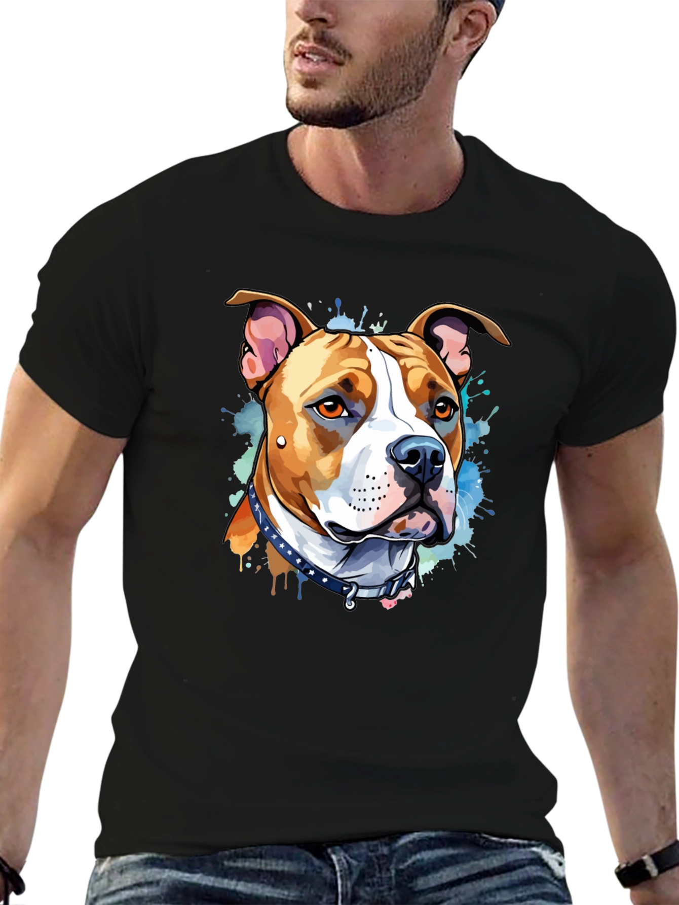 Pitbull Dog Art Black T-Shirt