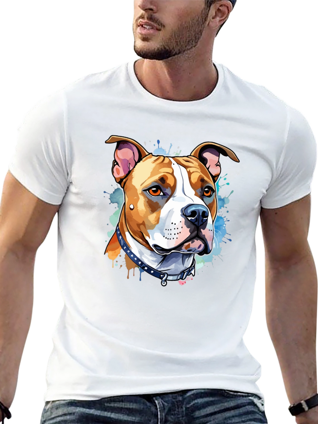 Pitbull Dog Art Black T-Shirt