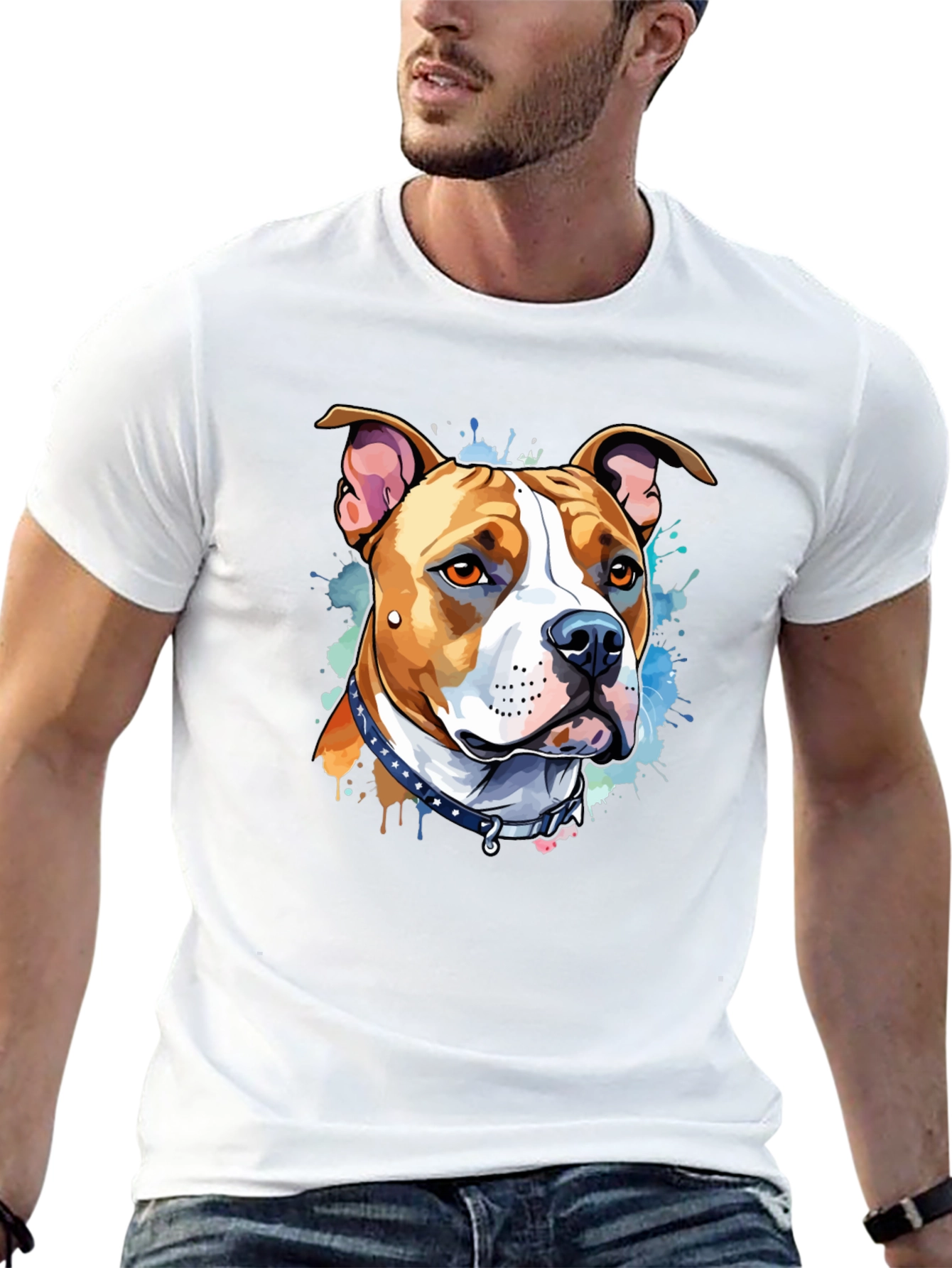 Pitbull Dog Art Black T-Shirt