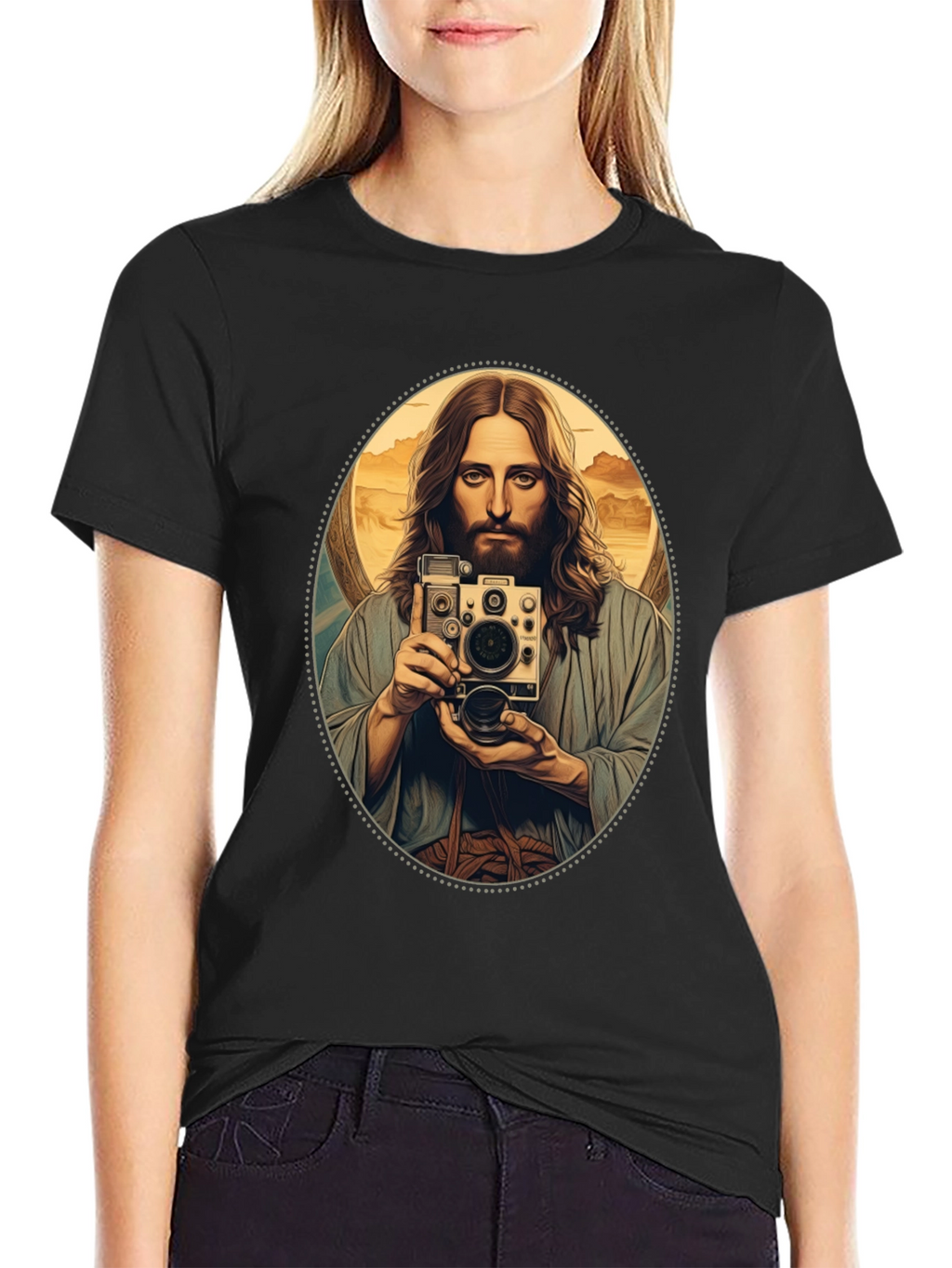 Jesus Taking Selfie T-Shirt - Black