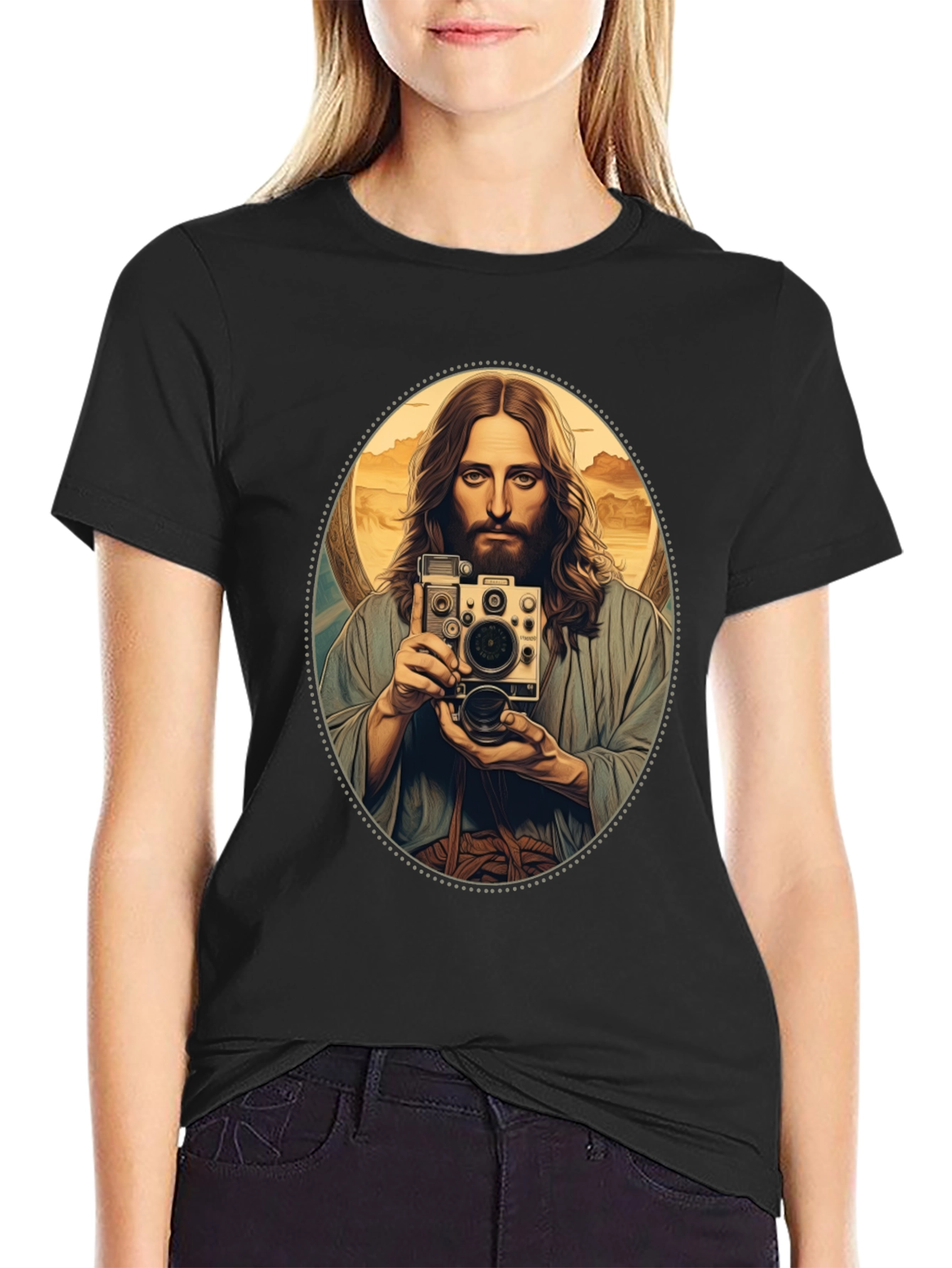 Jesus Taking Selfie T-Shirt - Black