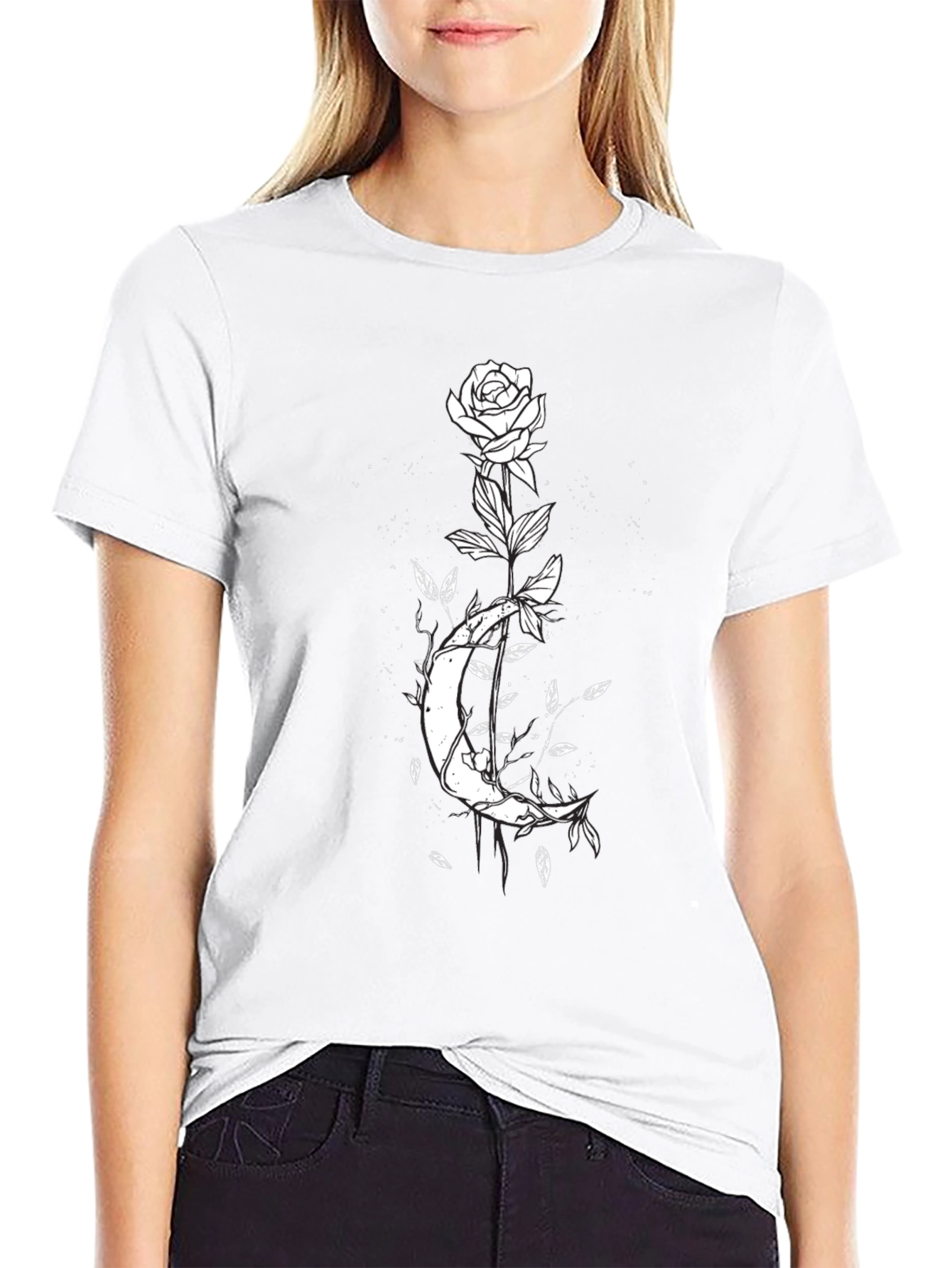 Moon Rose Graphic T-Shirt - Black