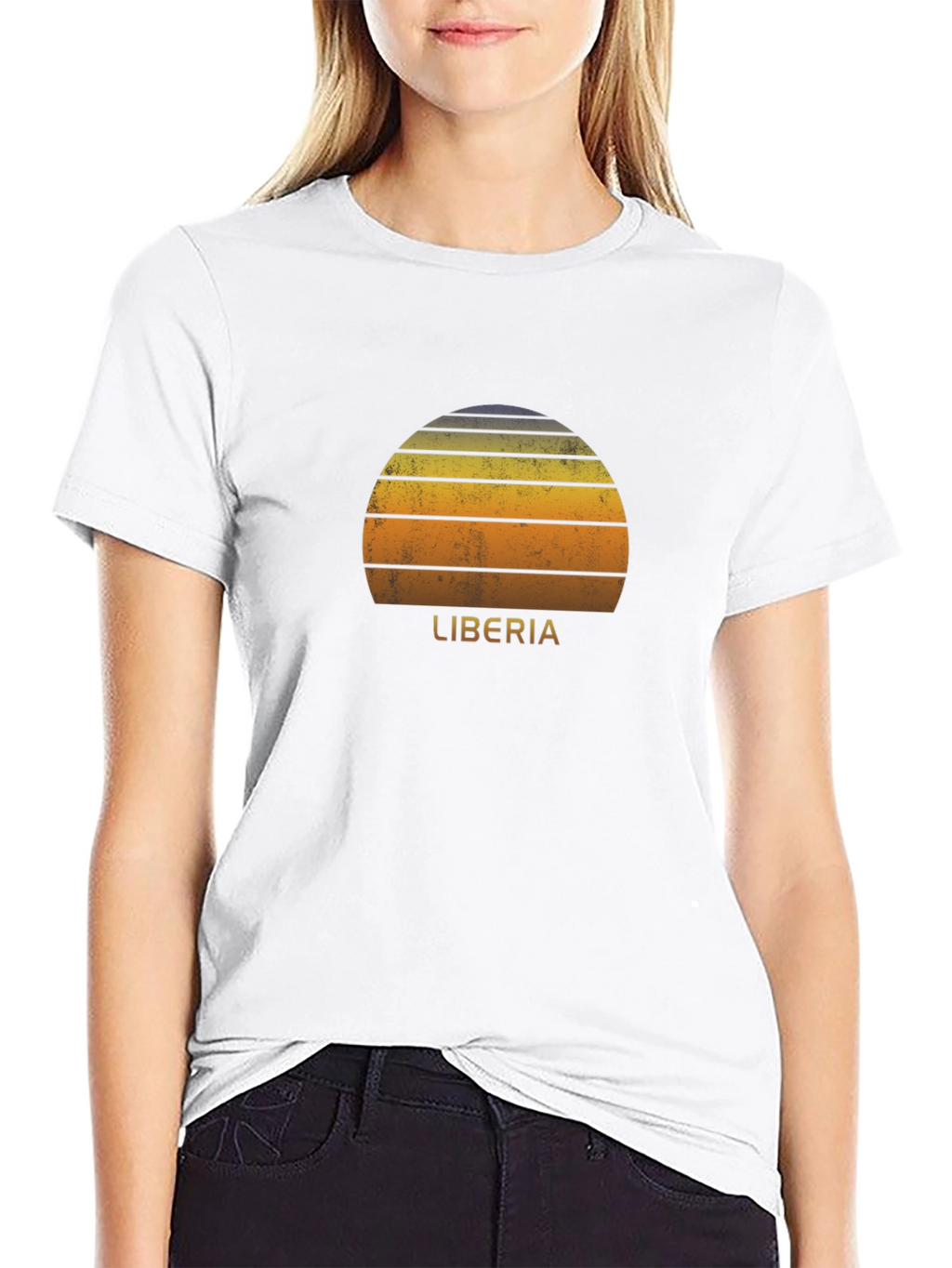 Retro Liberia Sunset Graphic Tee - Black